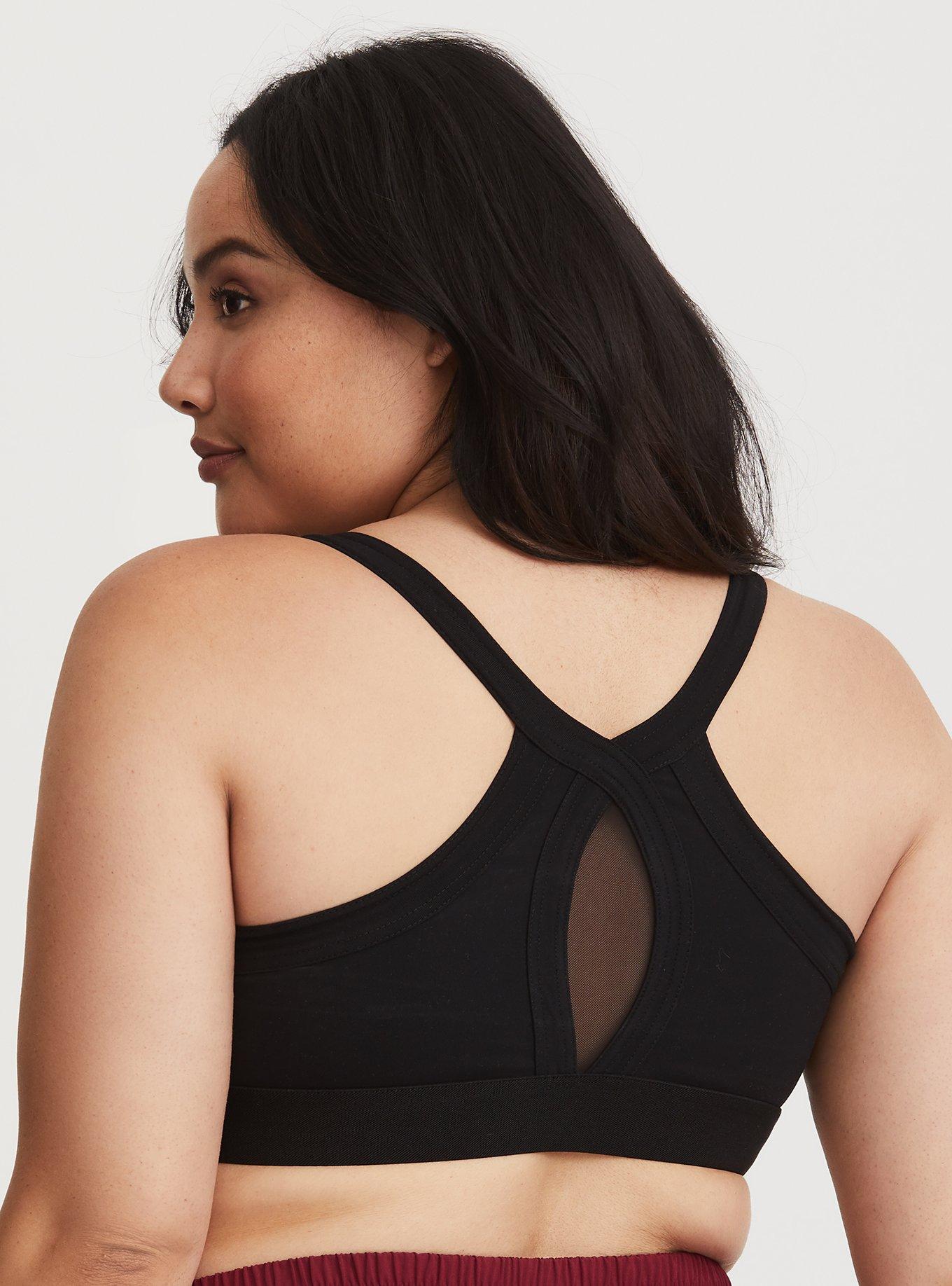 Plus Size Black Mesh Sports Bra, BLACK, alternate