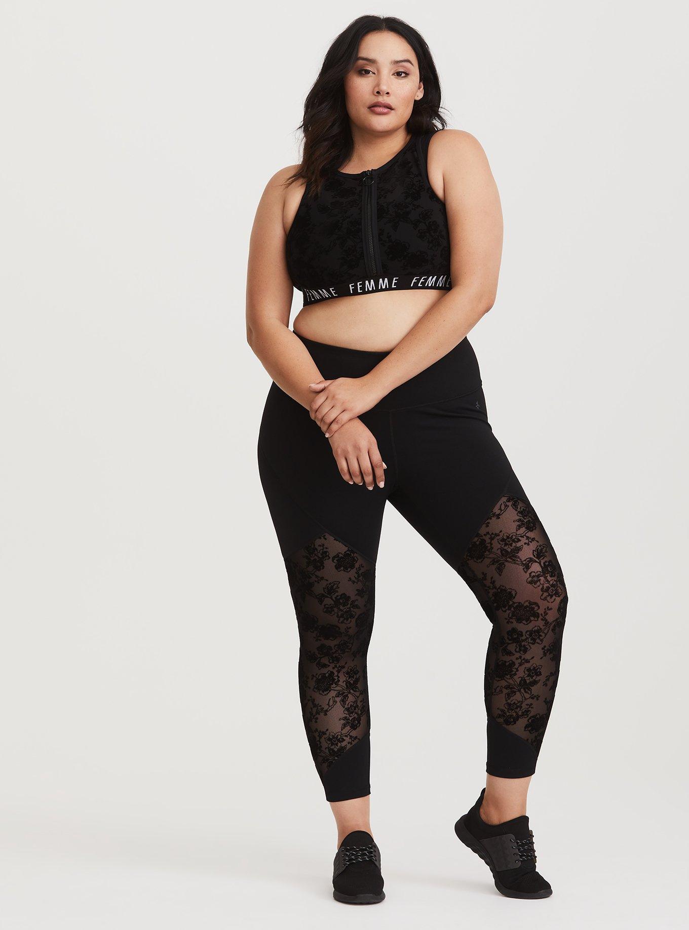 Plus Size - Black Lace-Up Crop Wicking Active Legging - Torrid