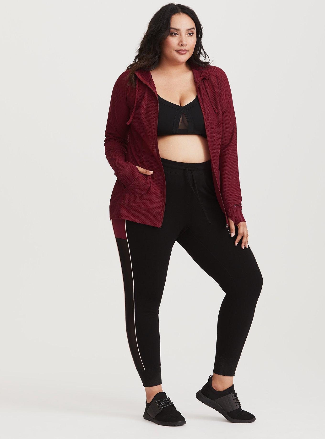Plus Size Burgundy Waffle Knit Active Jacket, BURGUNDY, alternate