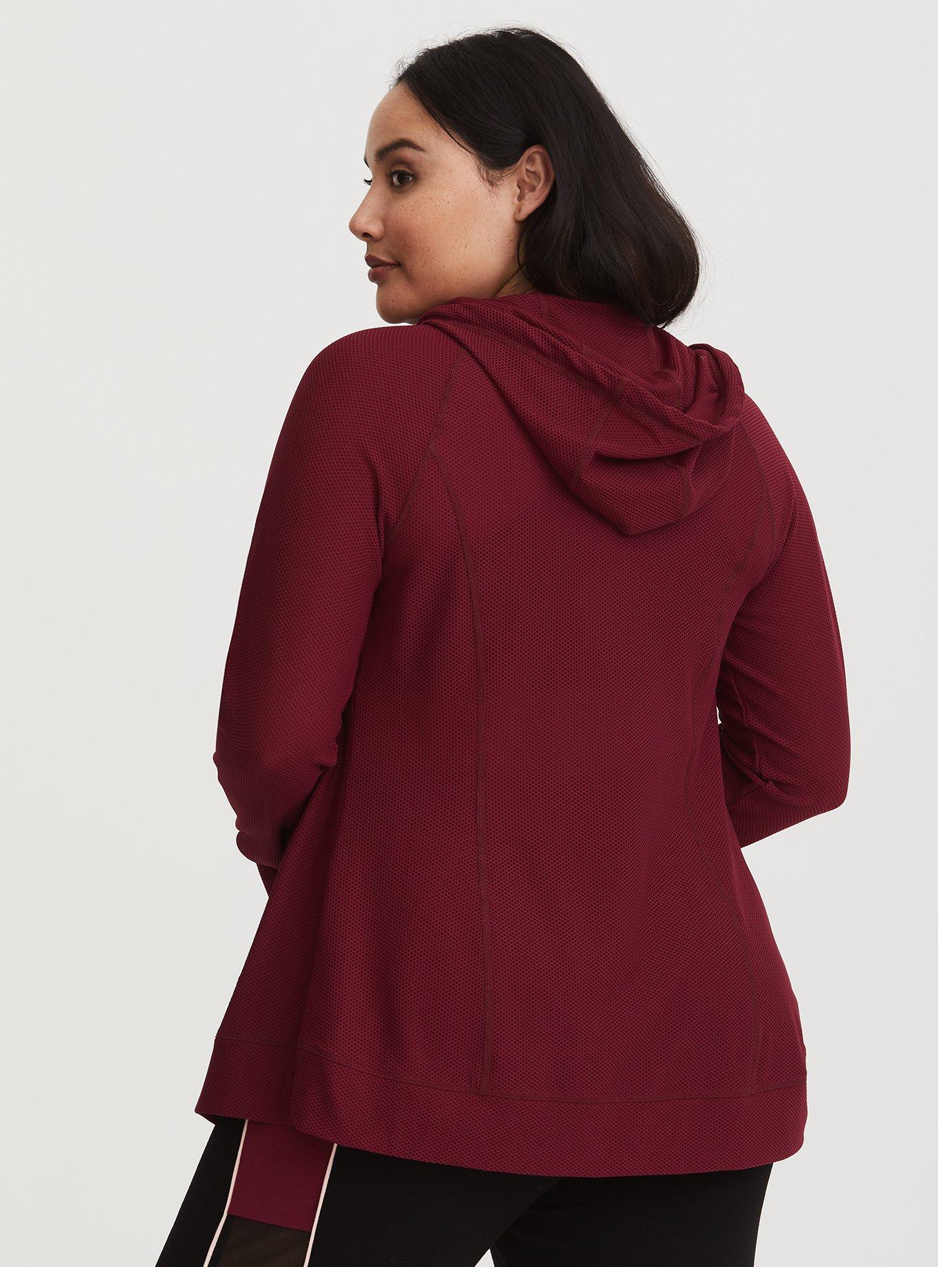 Plus Size Burgundy Waffle Knit Active Jacket, BURGUNDY, alternate