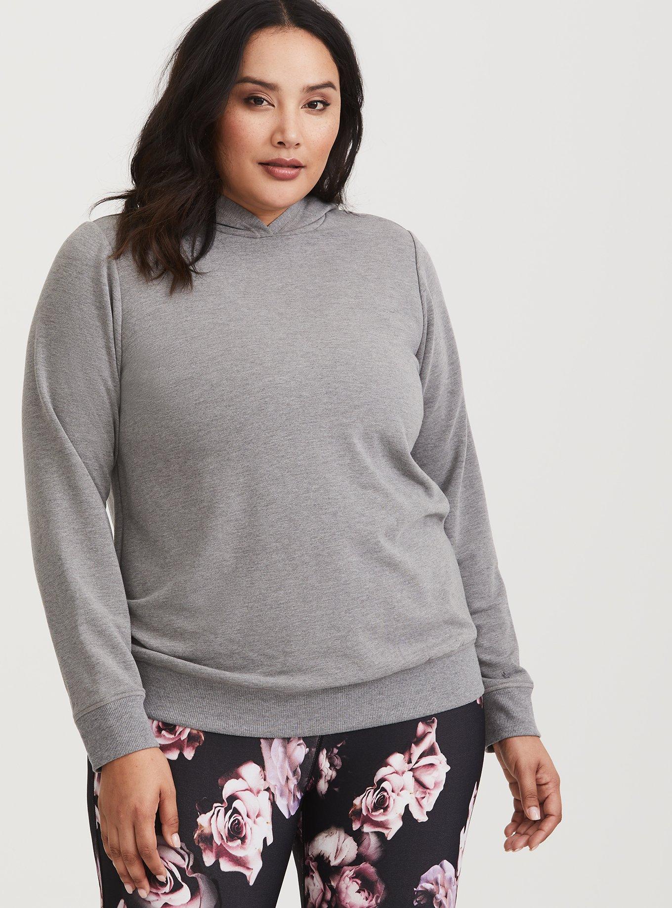 Plus Size Heather Grey French Terry Active Hoodie, HEATHER GREY, alternate