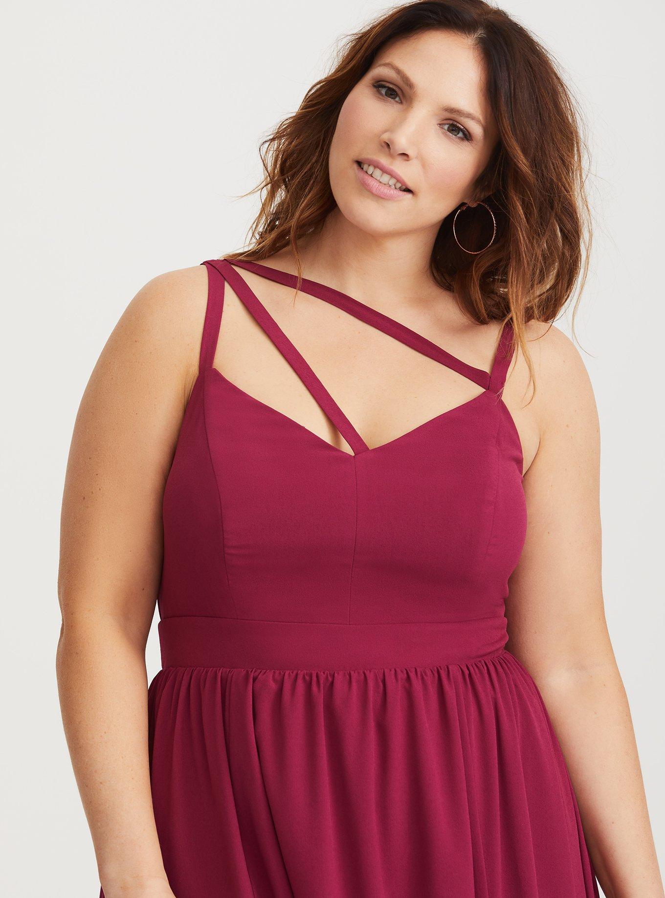 Plus Size Runway Collection - Plum Wine Strappy Maxi Gown, BURGUNDY, alternate