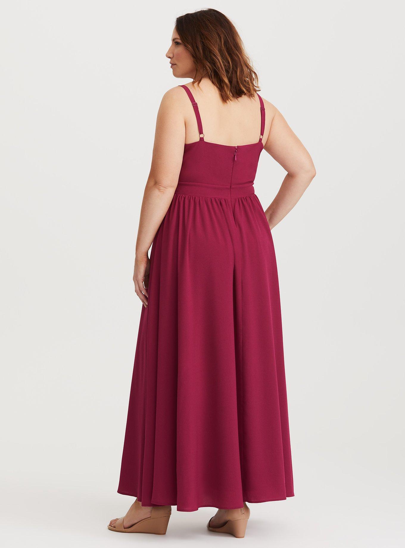 Plus Size Runway Collection - Plum Wine Strappy Maxi Gown, BURGUNDY, alternate
