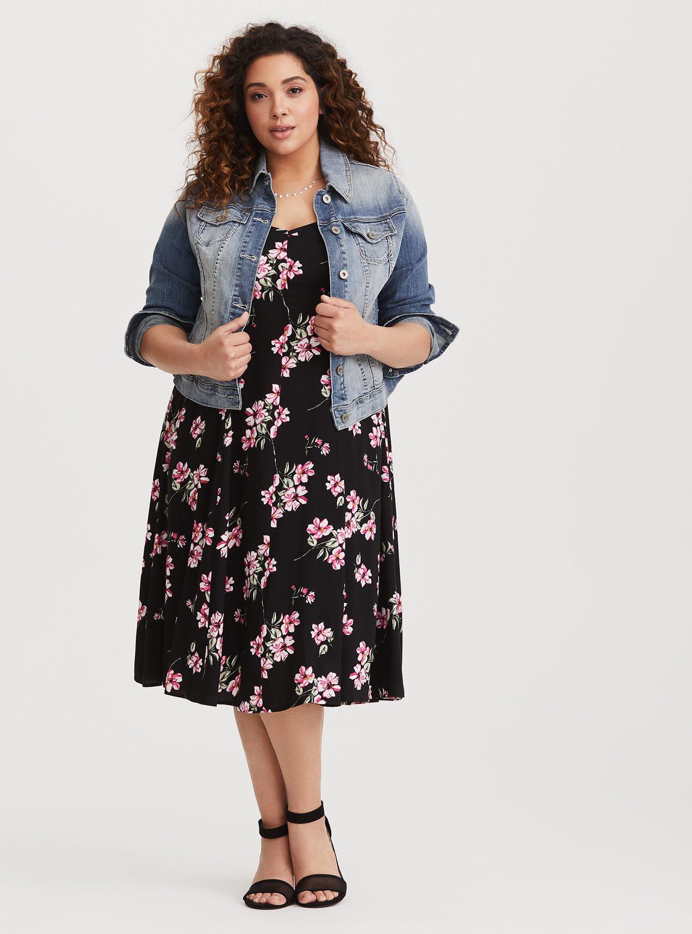 Plus Size - Black Floral Challis Midi Dress - Torrid