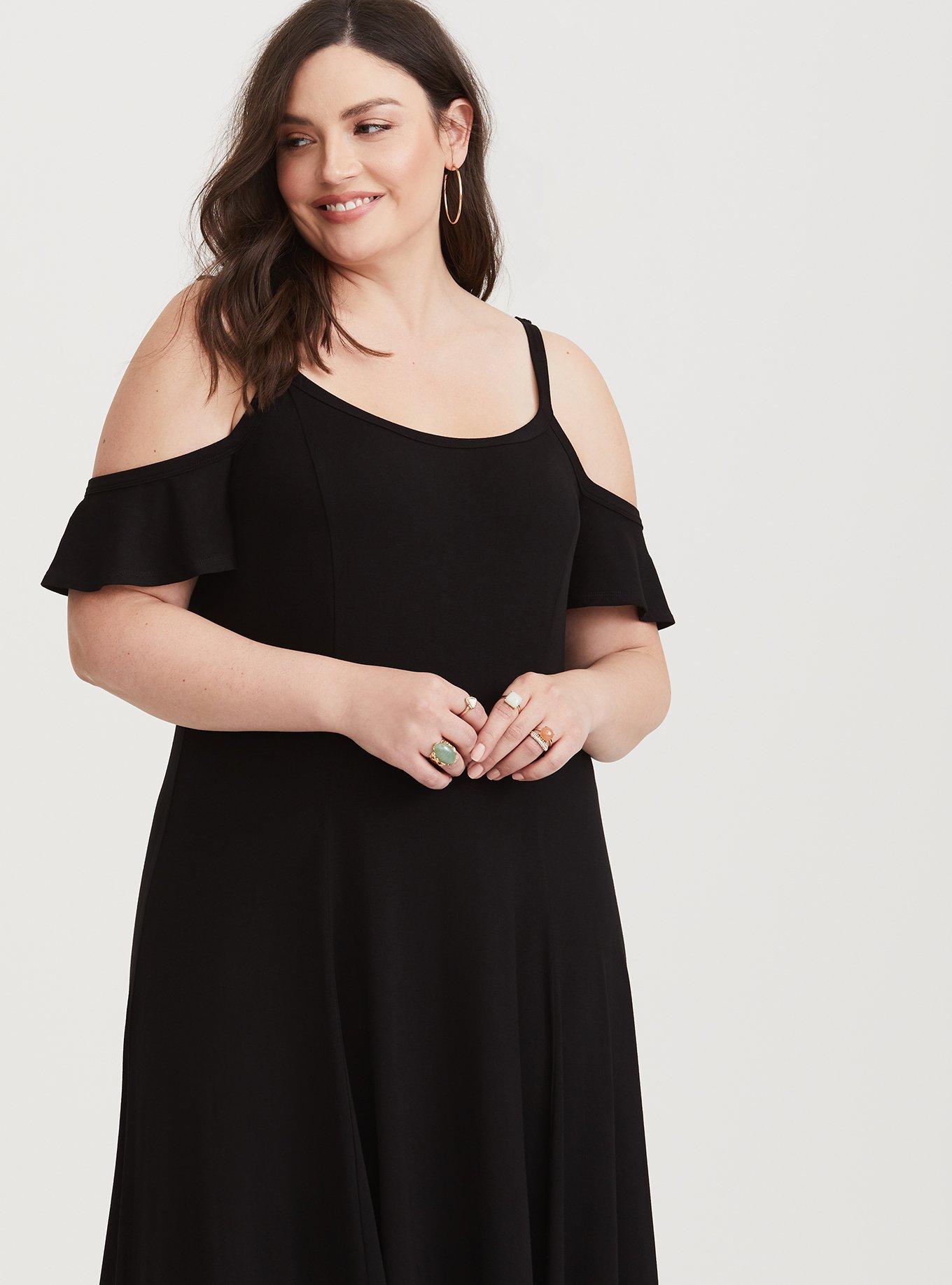 Plus Size Maxi Jersey Trapeze Dress, DEEP BLACK, alternate