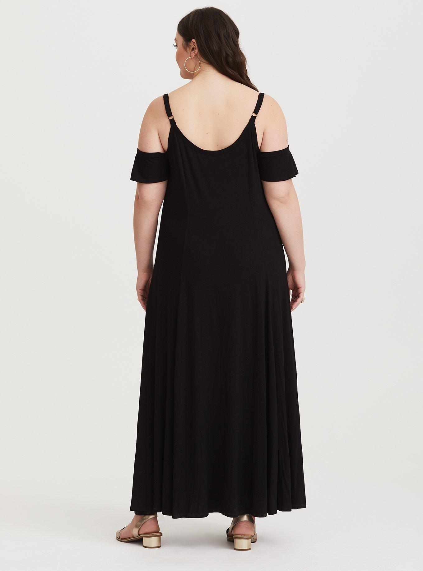 Plus Size Maxi Jersey Trapeze Dress, DEEP BLACK, alternate