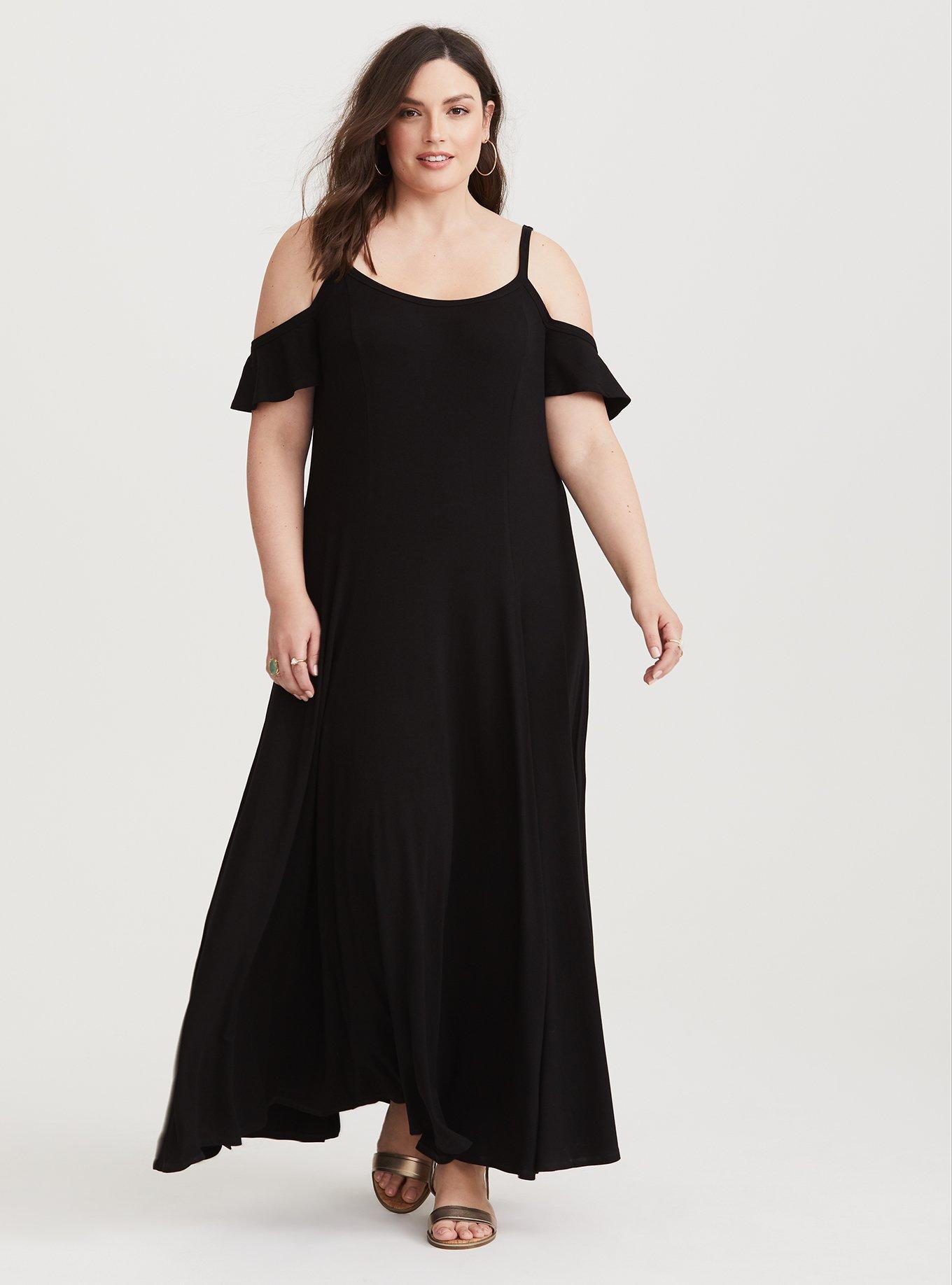Plus Size Maxi Jersey Trapeze Dress, DEEP BLACK, alternate