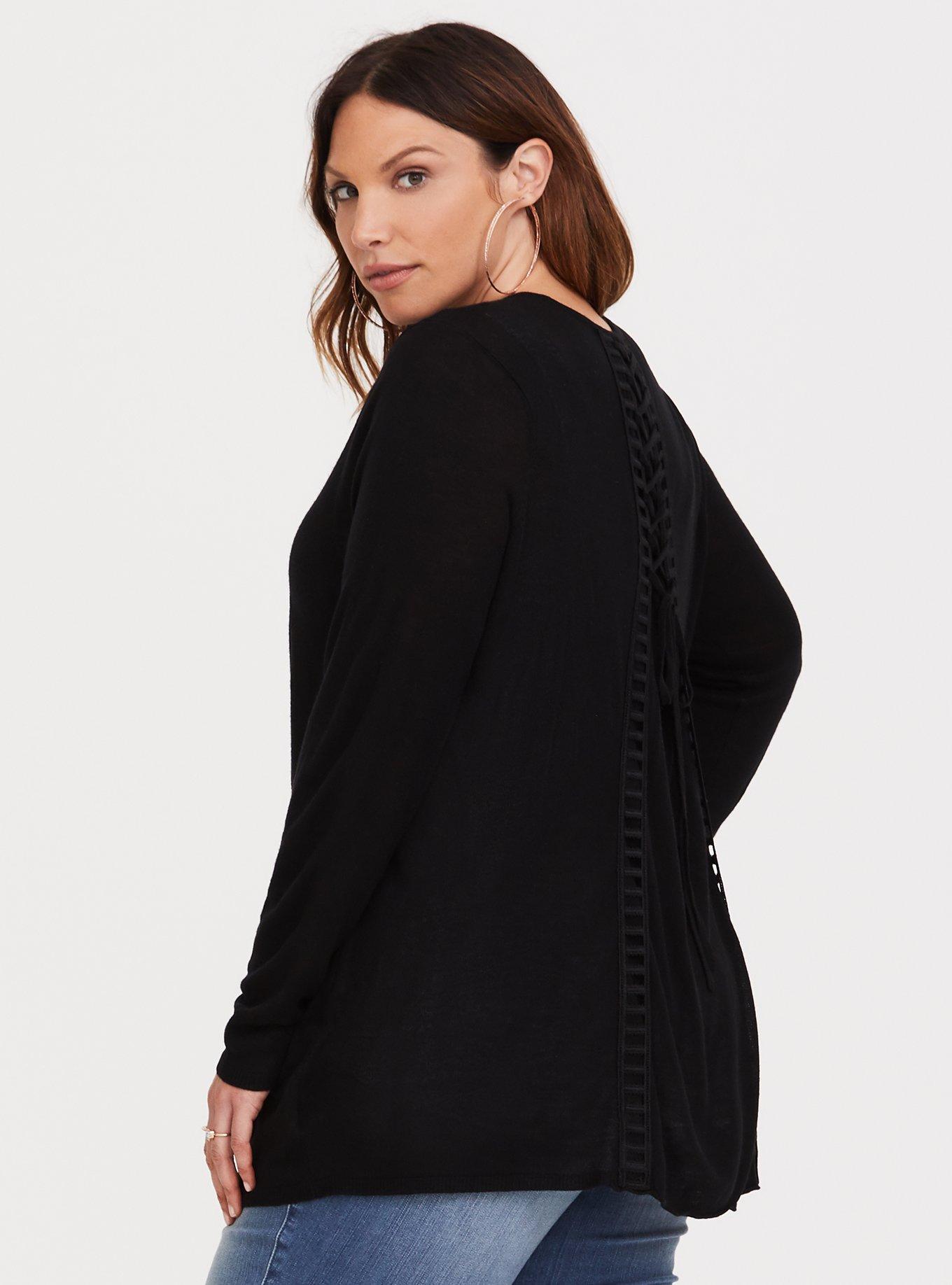 Plus Size Black Lace Up Back Cardigan Torrid