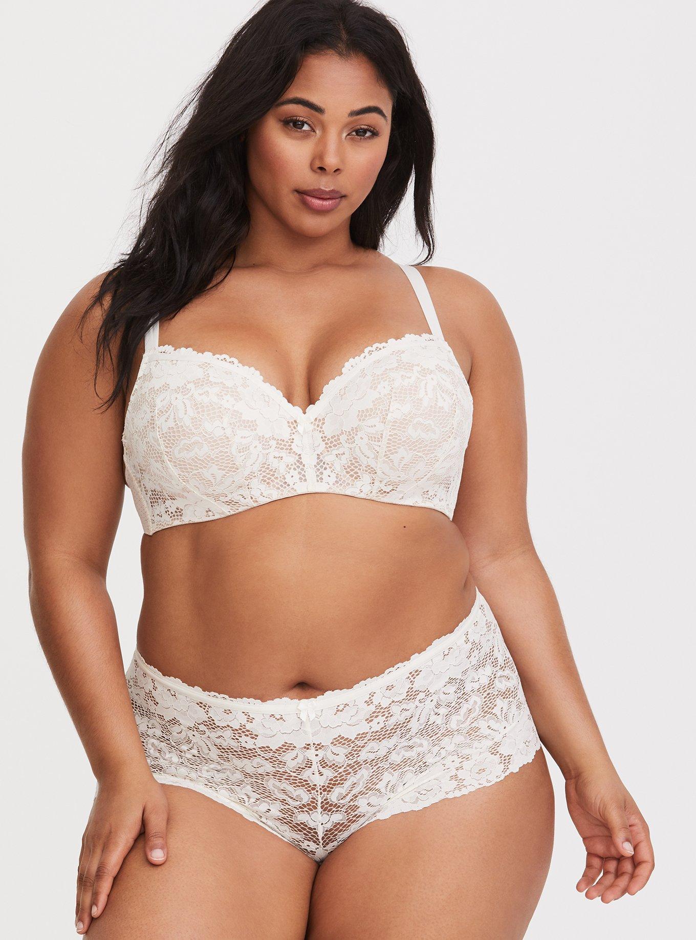  Womens Sexy Lace Bra Underwire Balconette Unlined Demi Sheer  Plus Size Ivory 36B