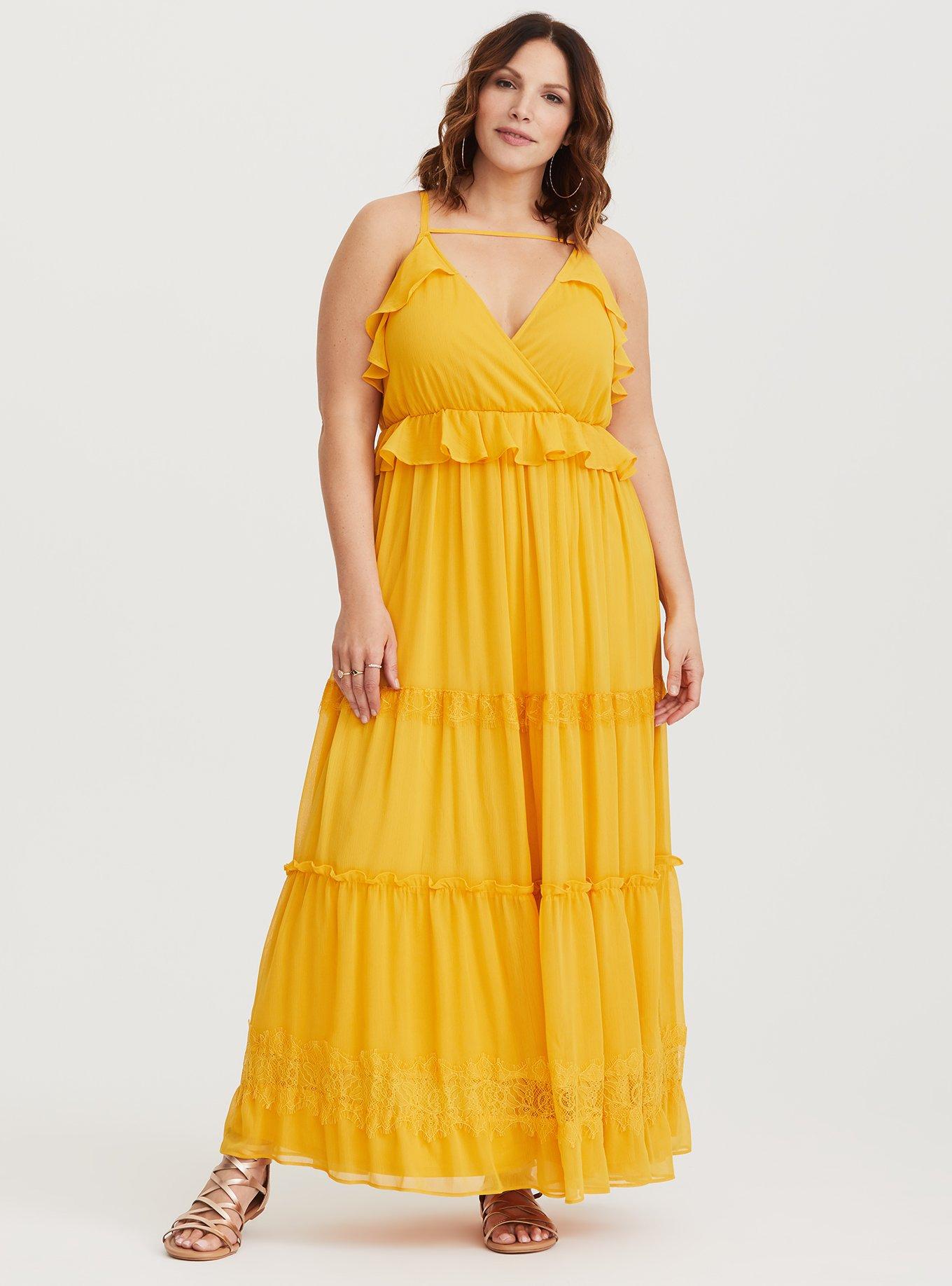 Plus Size - Yellow Chiffon Maxi Dress -