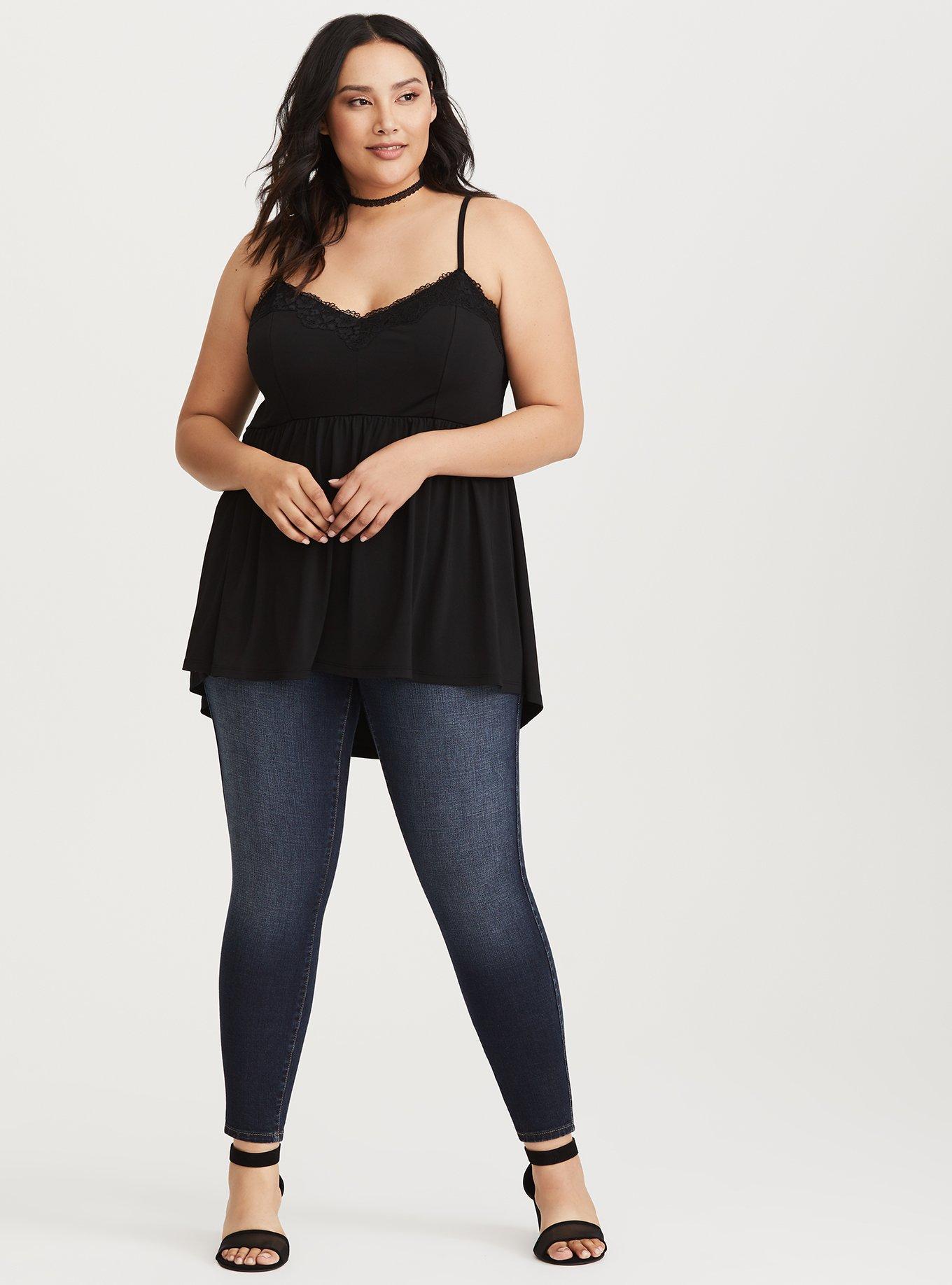 Plus Size Black Lace Trim Babydoll Cami Torrid