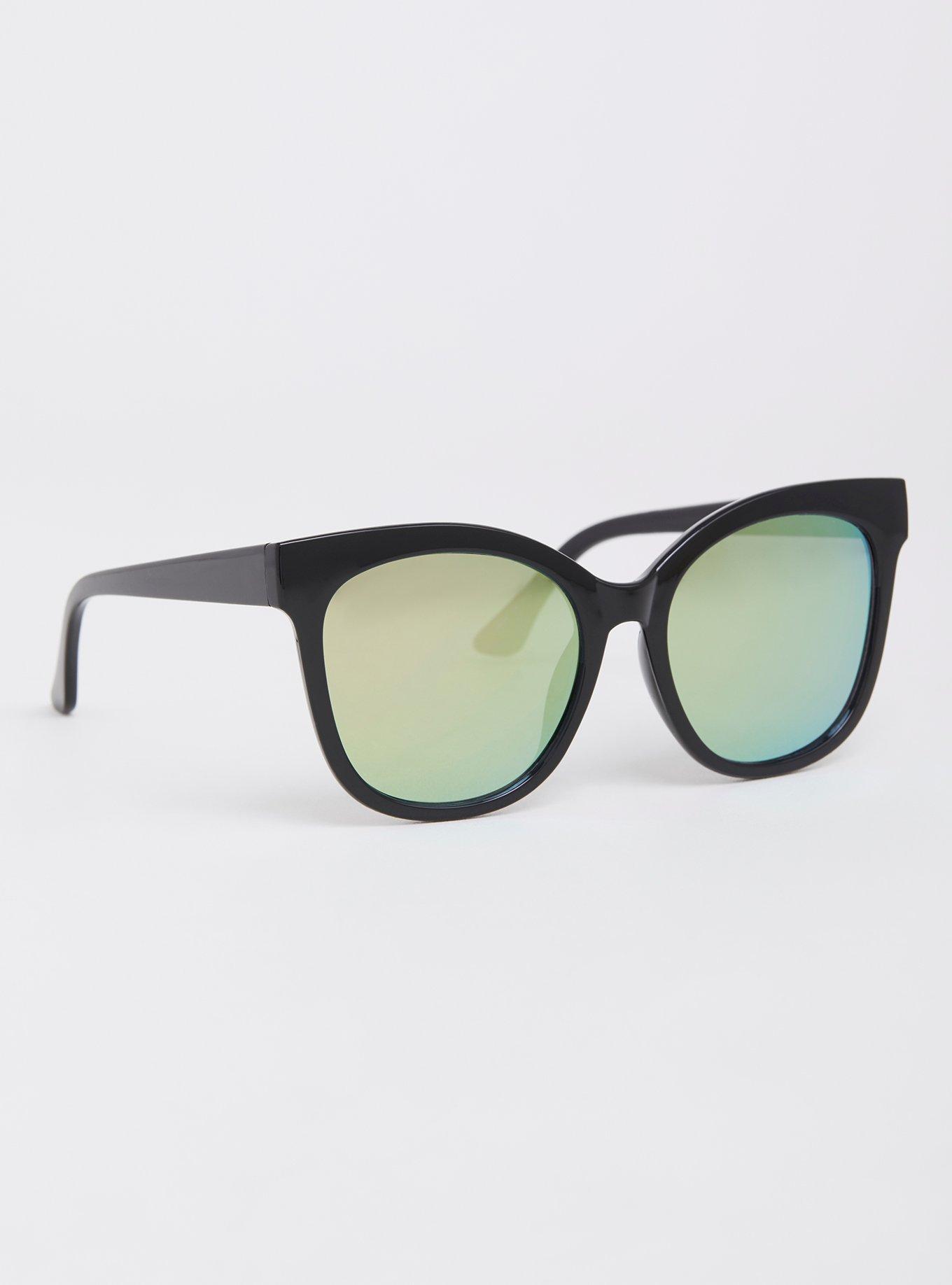 Black Reflective Cat Eye Sunglasses, , alternate