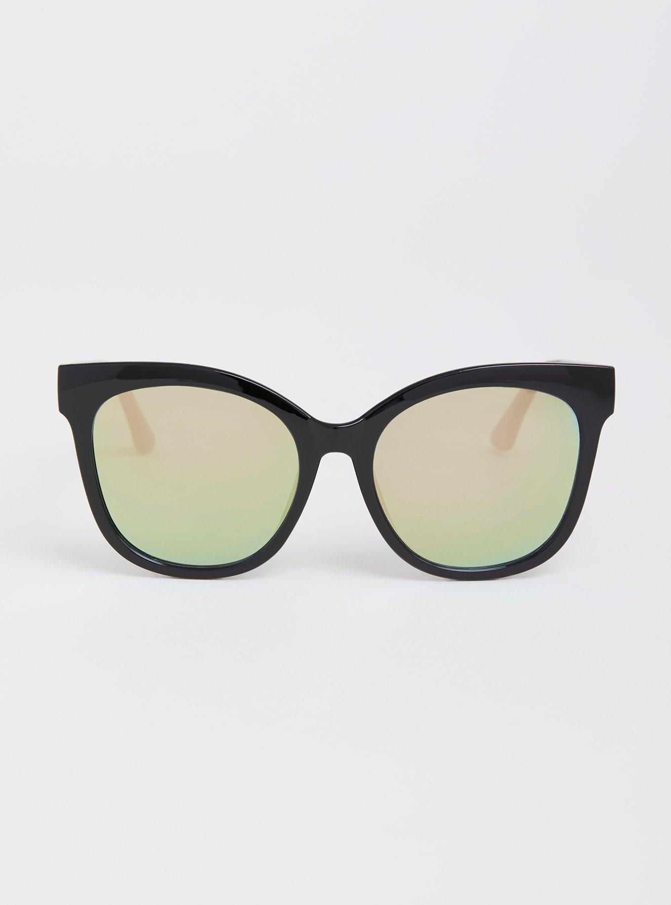 Black Reflective Cat Eye Sunglasses, , hi-res