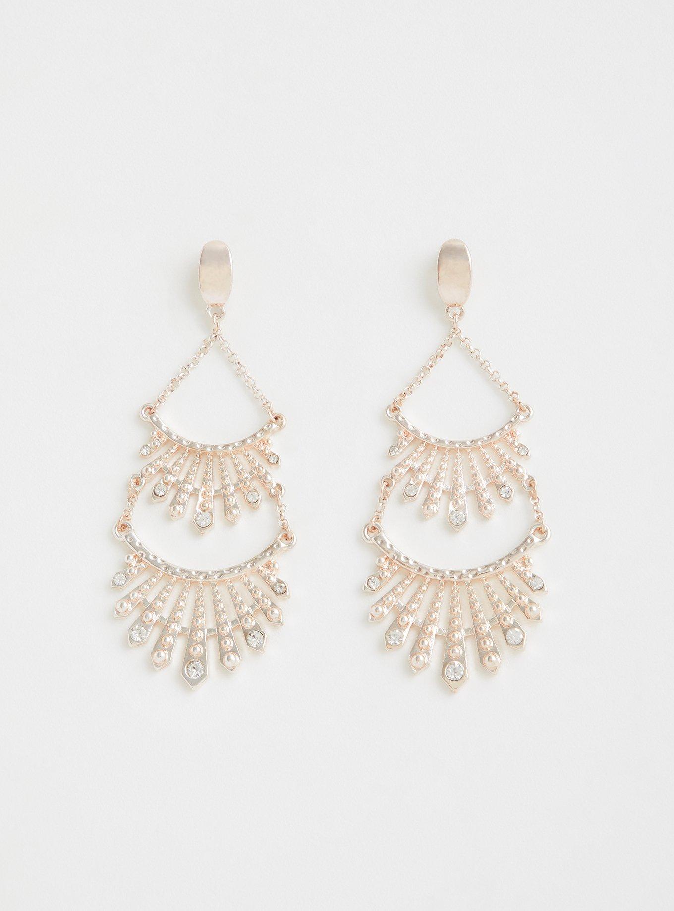 Plus Size Rose Gold Chandelier Statement Earrings, , hi-res