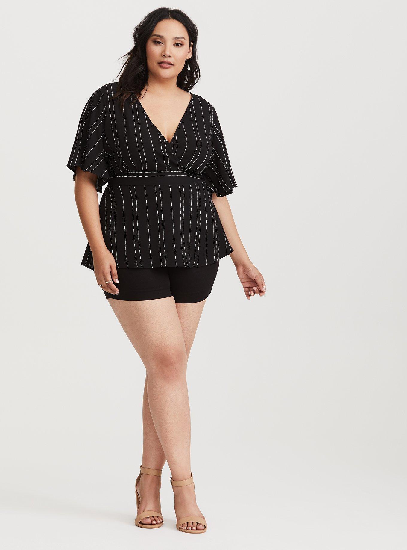 Plus Size Black Stretch Sateen Short, DEEP BLACK, alternate