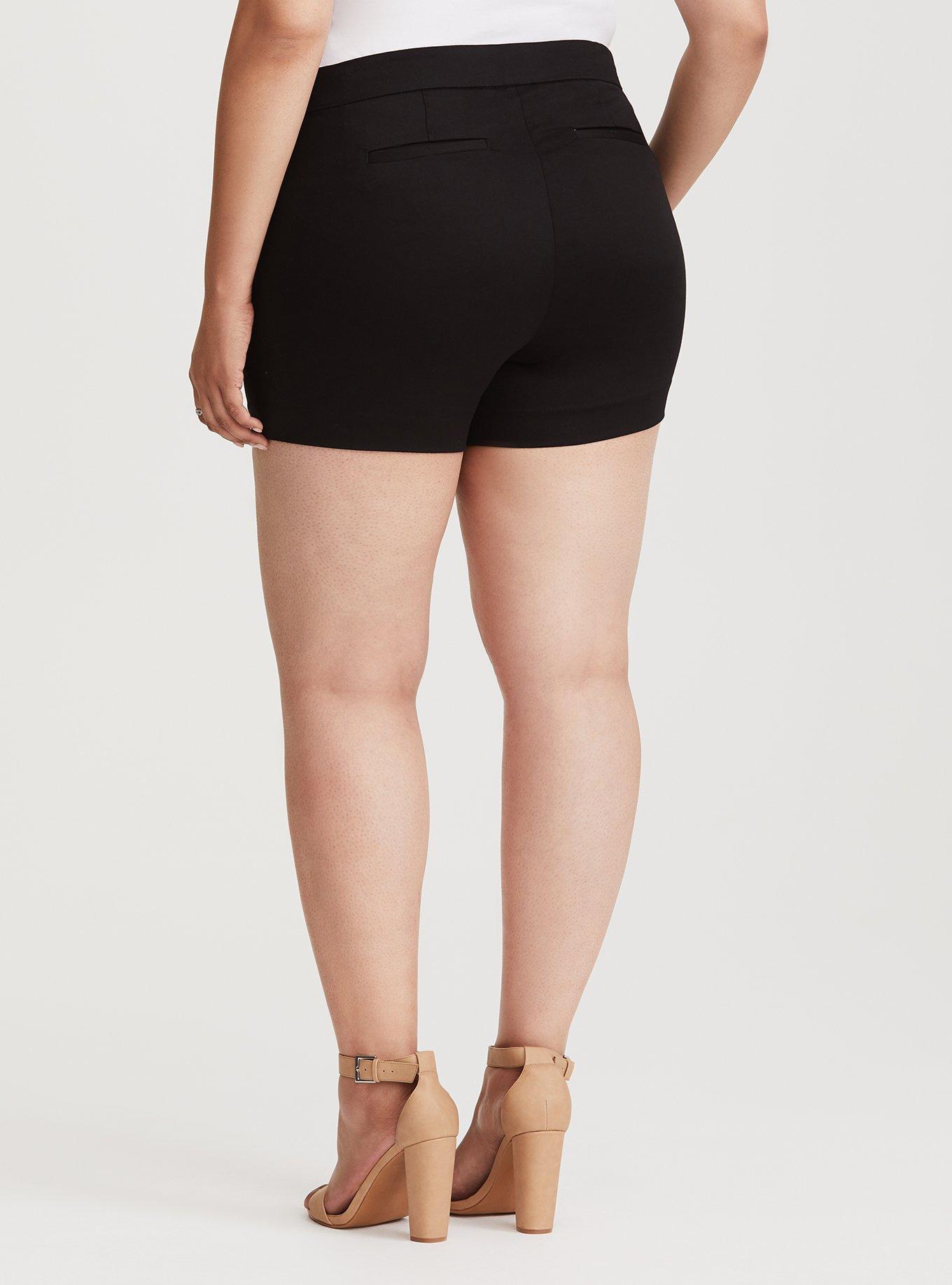 Plus Size Black Stretch Sateen Short, DEEP BLACK, alternate