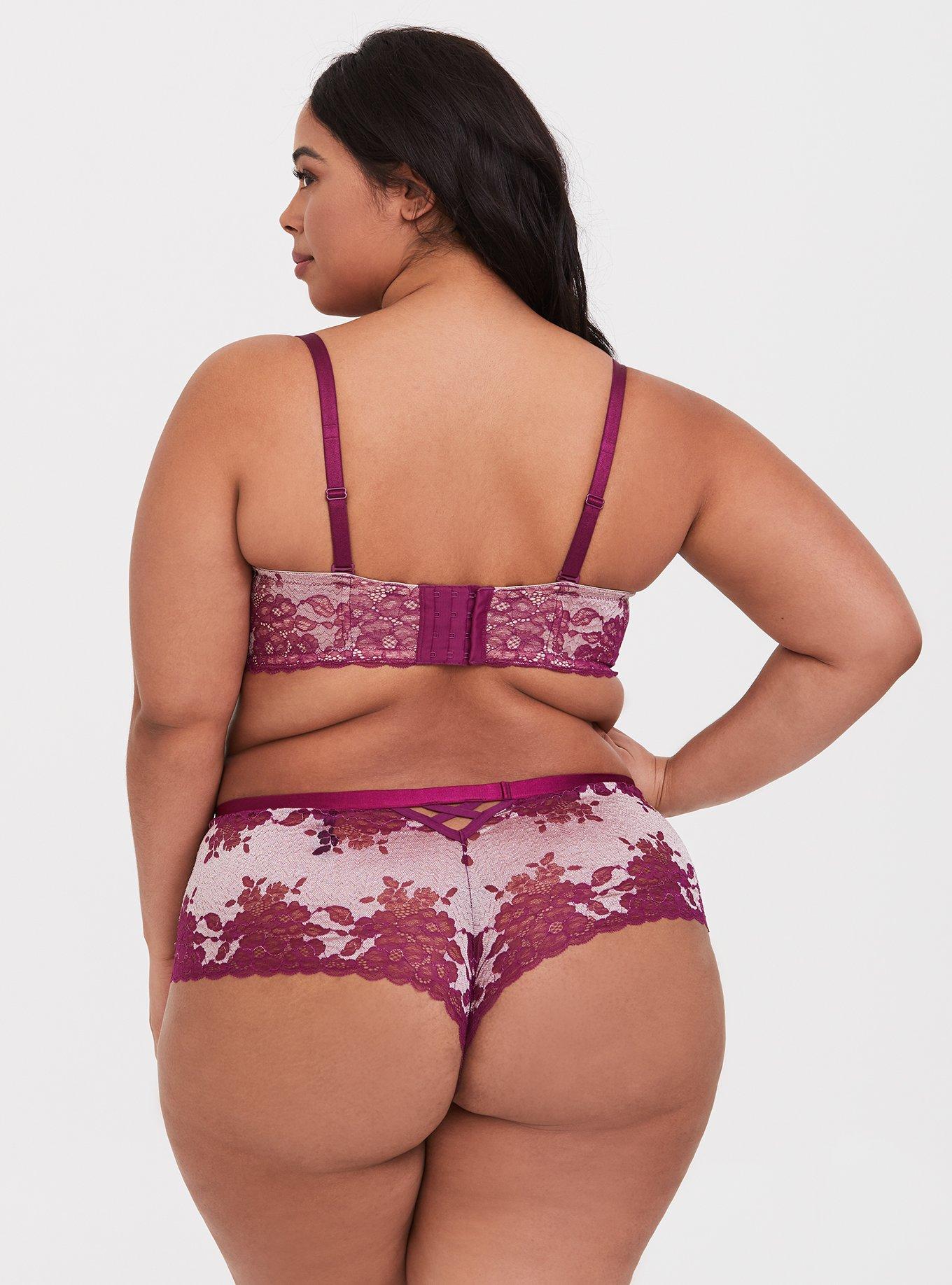Two Tone Lace Mid-Rise Cheeky Mini Lattice Back Panty, NAVARRA RED, alternate