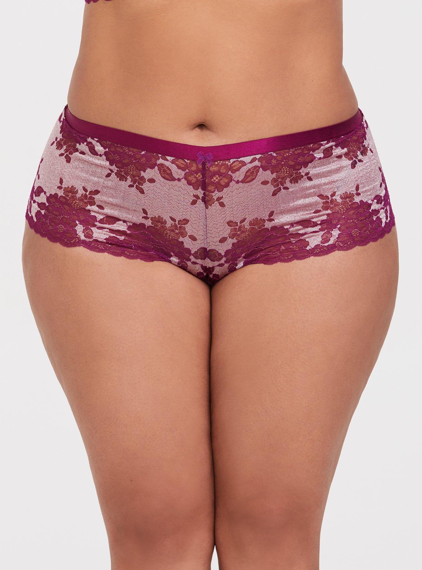 Two Tone Lace Mid-Rise Cheeky Mini Lattice Back Panty, NAVARRA RED, alternate