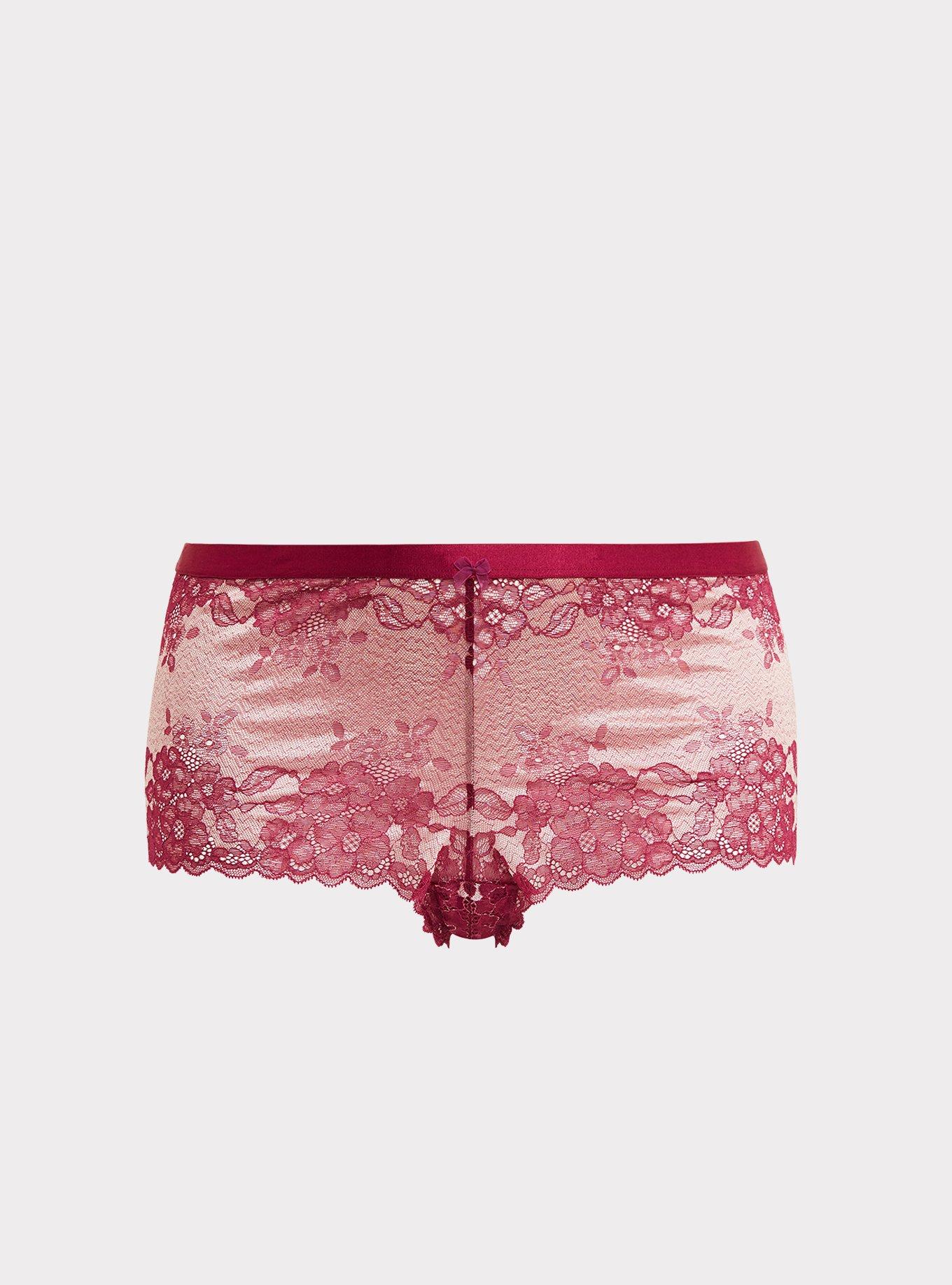 Two Tone Lace Mid-Rise Cheeky Mini Lattice Back Panty, NAVARRA RED, hi-res