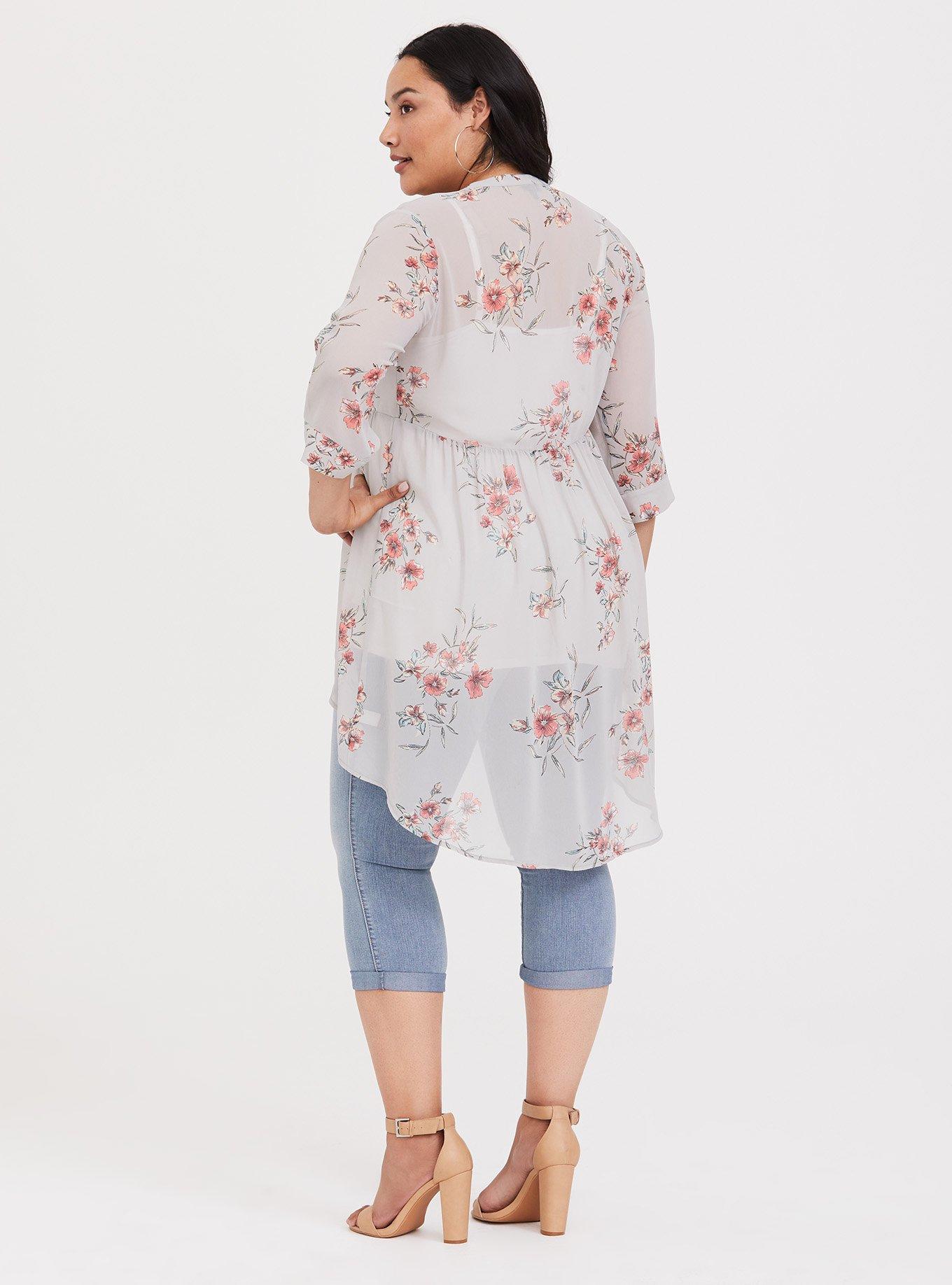 Plus Size Chiffon Hi-Low Tunic Top, FALLOVER FLORAL, alternate