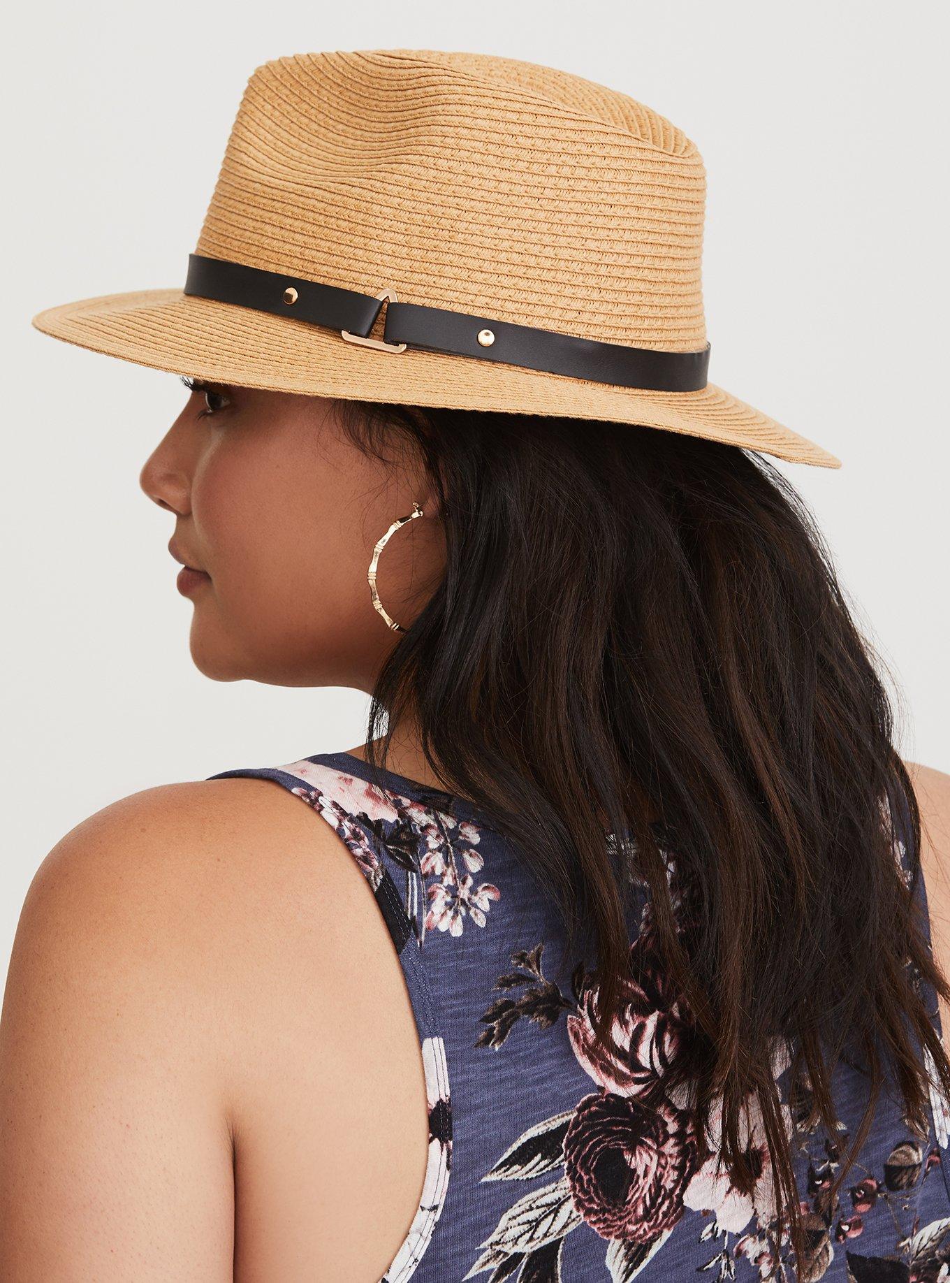 Natural Faux Leather Trim Fedora, IVORY, alternate