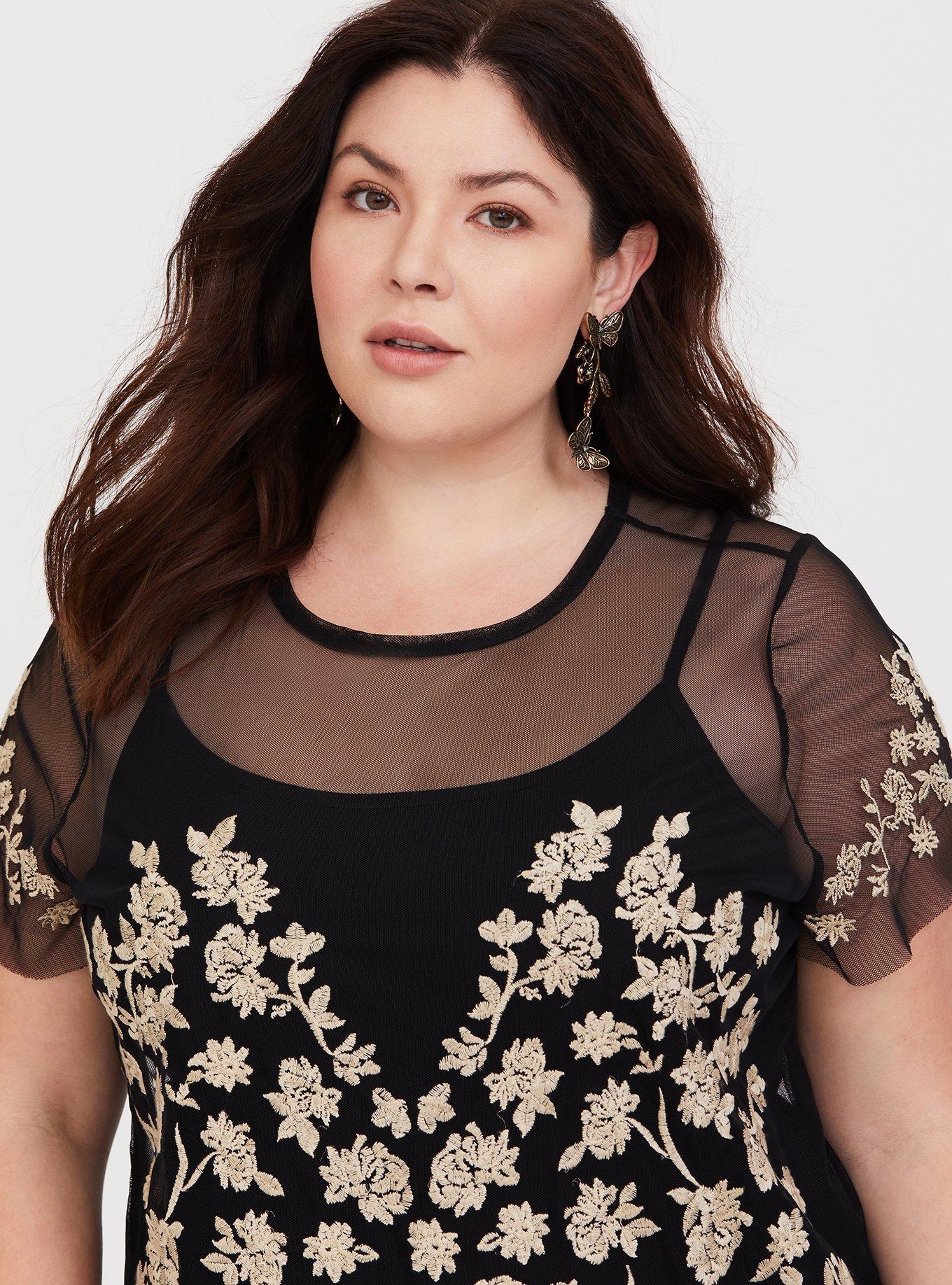 Plus Size - Sheer Embroidered Mesh Tee - Torrid