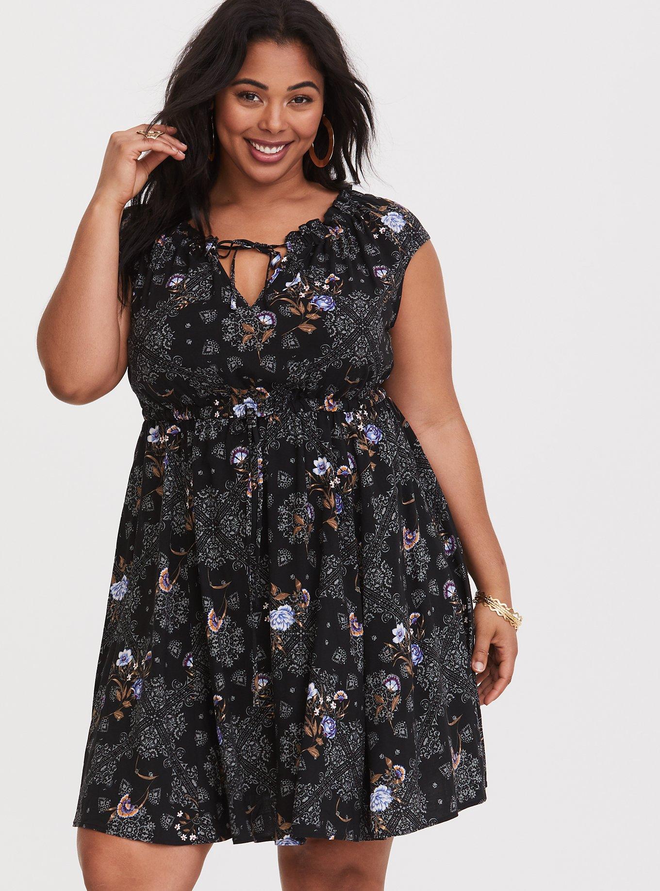 Plus Size - Mini Challis Tie-Front Skater Dress - Torrid