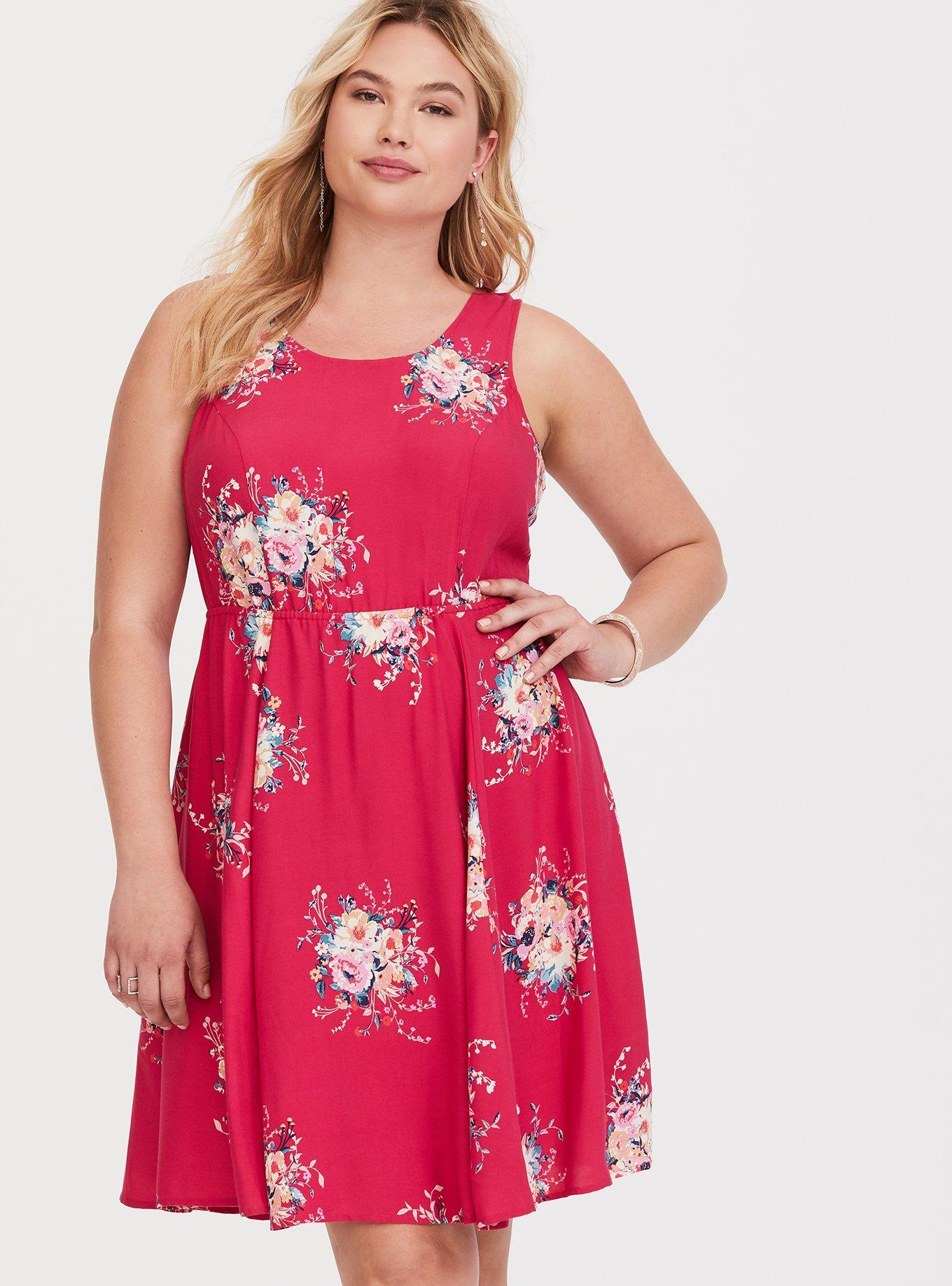 Plus Size - Pink Floral Tie-Back Challis Mini Dress - Torrid