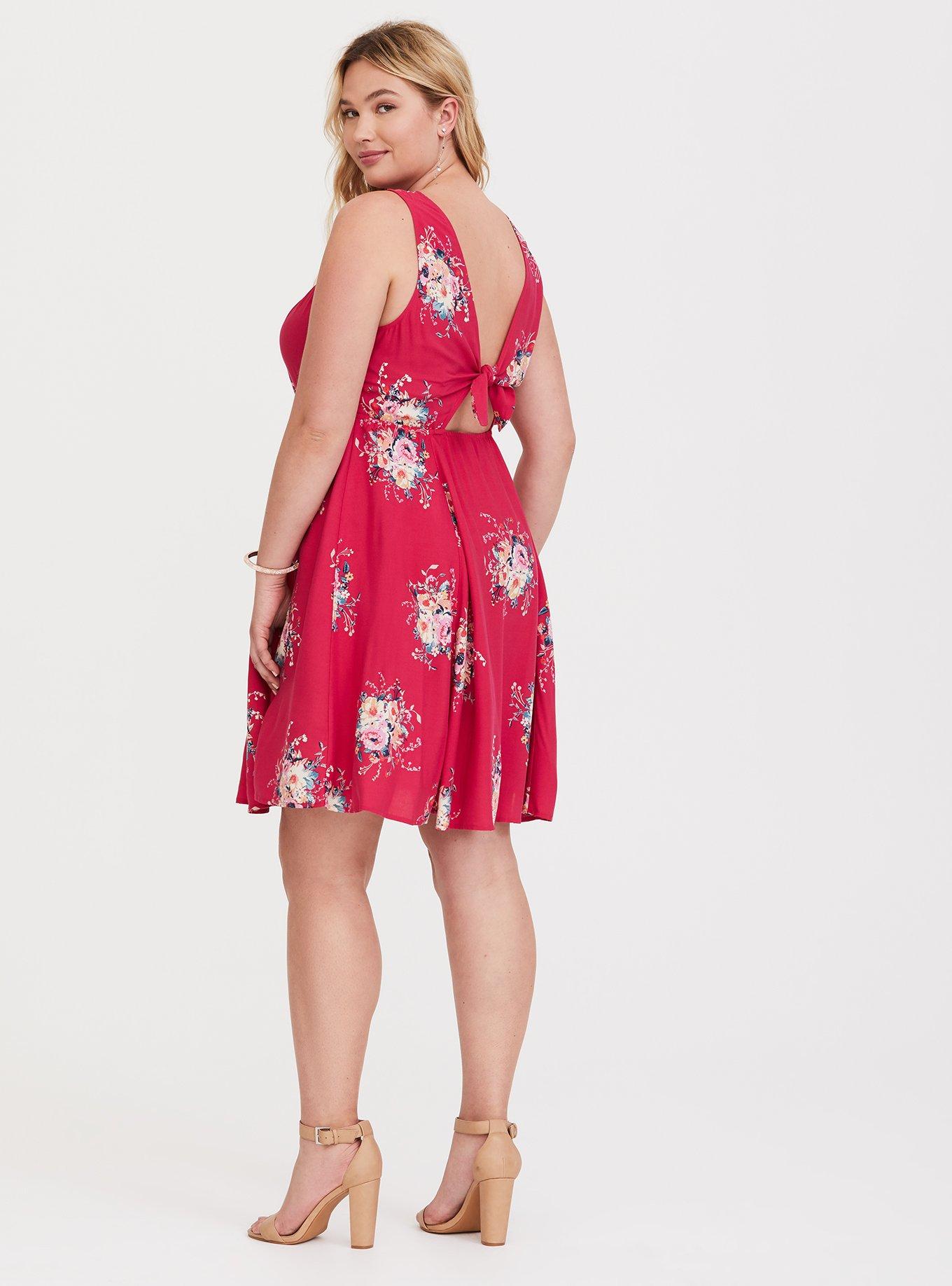 Plus Size - Pink Floral Tie-Back Challis Mini Dress - Torrid