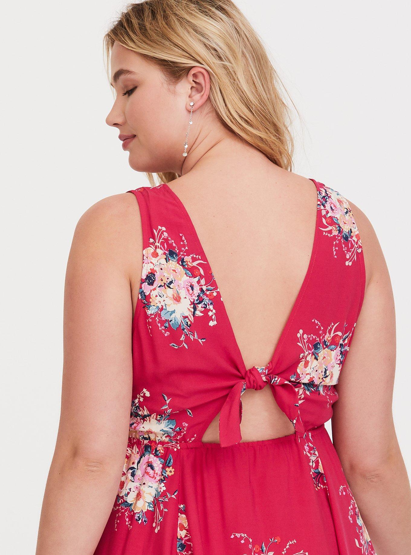 Plus Size - Pink Floral Tie-Back Challis Mini Dress - Torrid