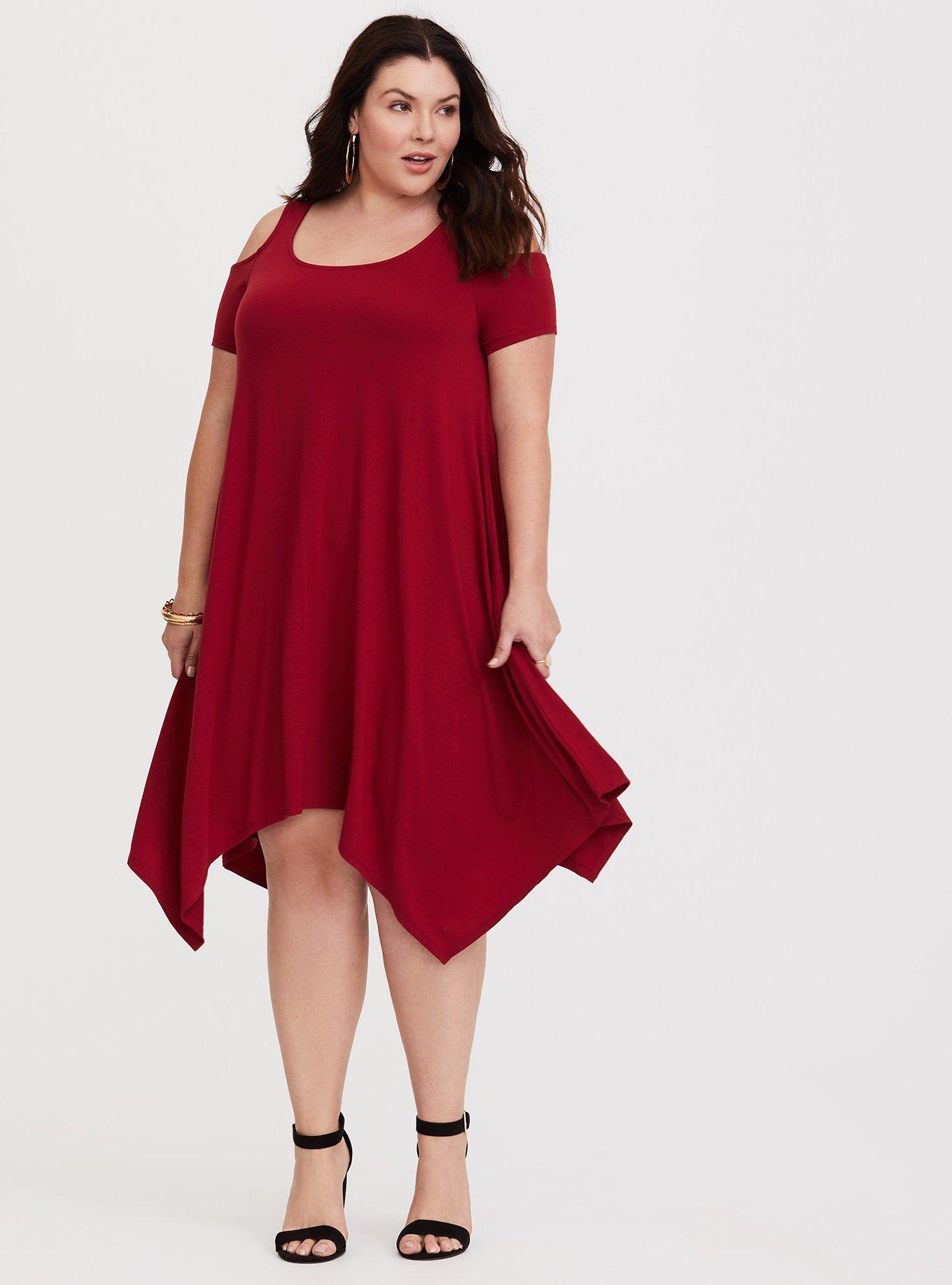Plus Size Red Wine Jersey Cold Shoulder Dress Torrid