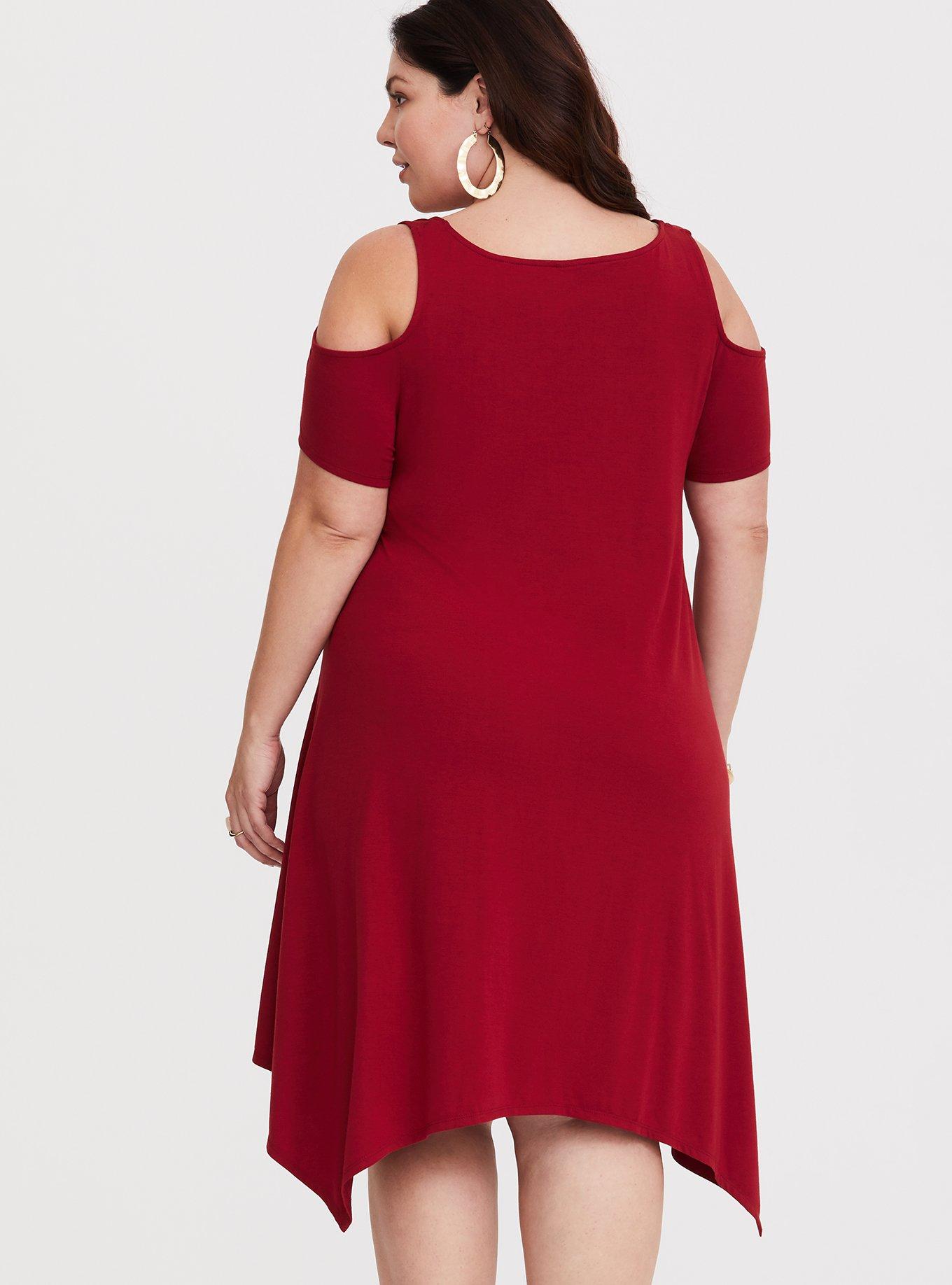 Plus Size Red Wine Jersey Cold Shoulder Dress Torrid