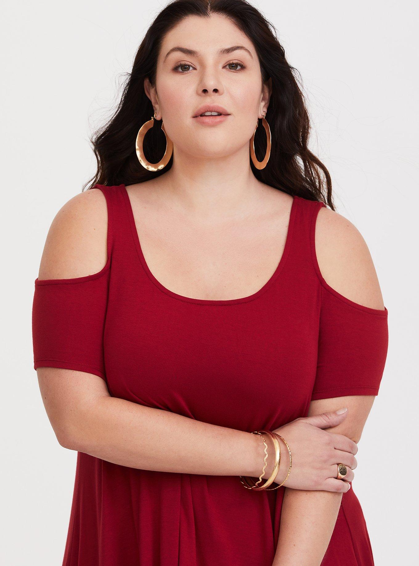 Plus Size Red Wine Jersey Cold Shoulder Dress Torrid