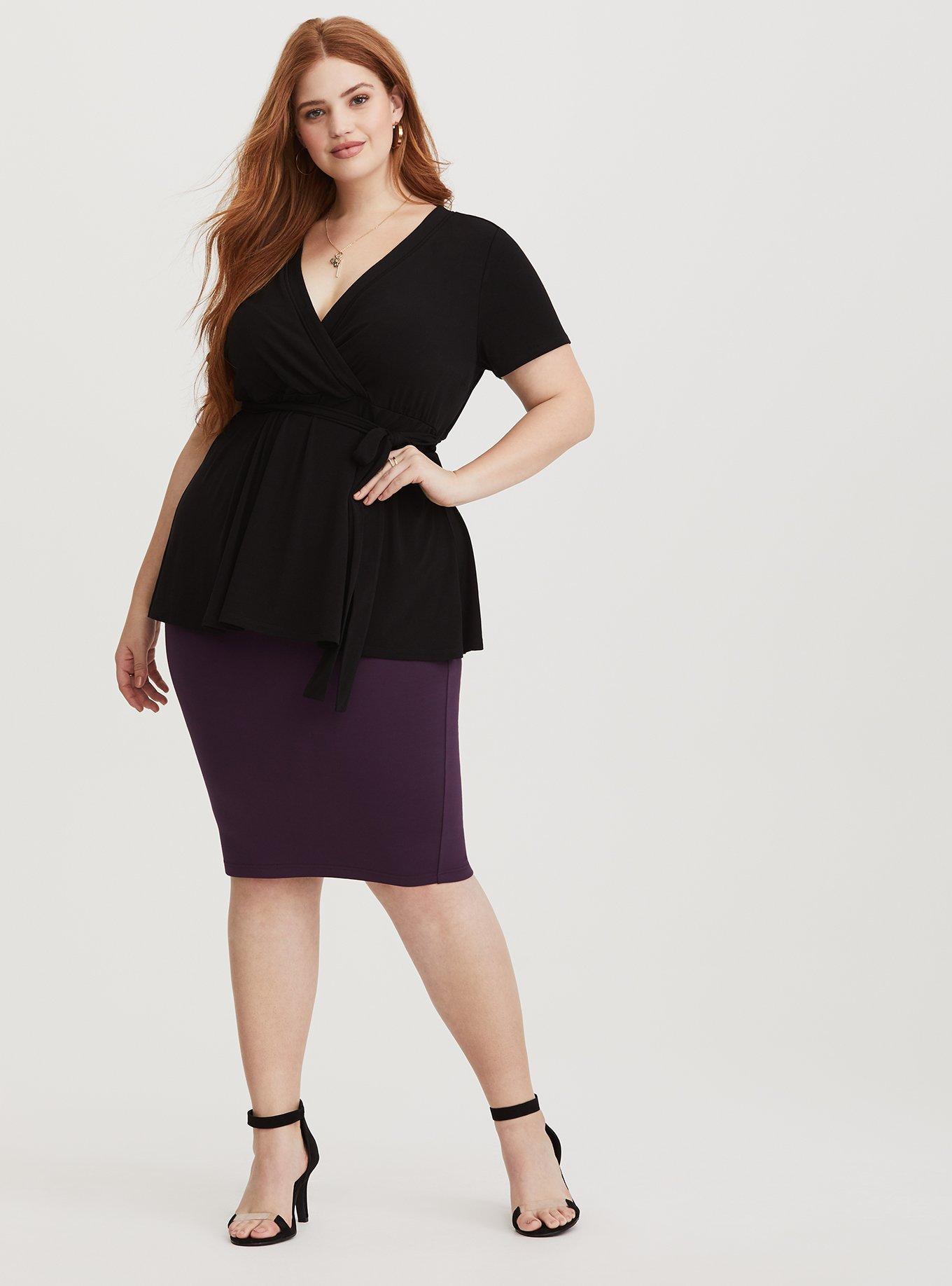 Plus Size Studio Knit Surplice Wrap Top, BLACK, alternate