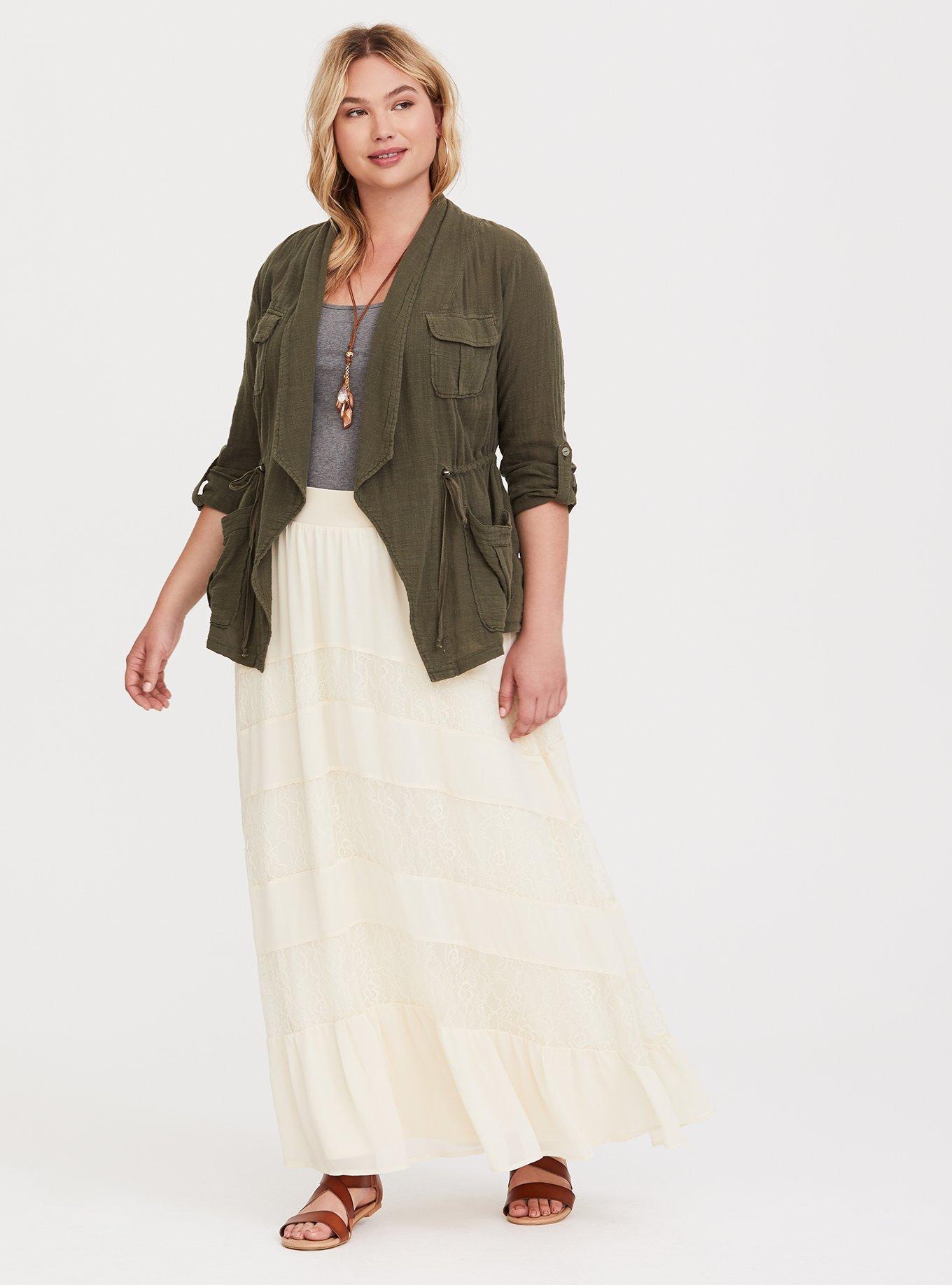 Plus Size Ivory Lace Chiffon Maxi Skirt, BIRCH, alternate