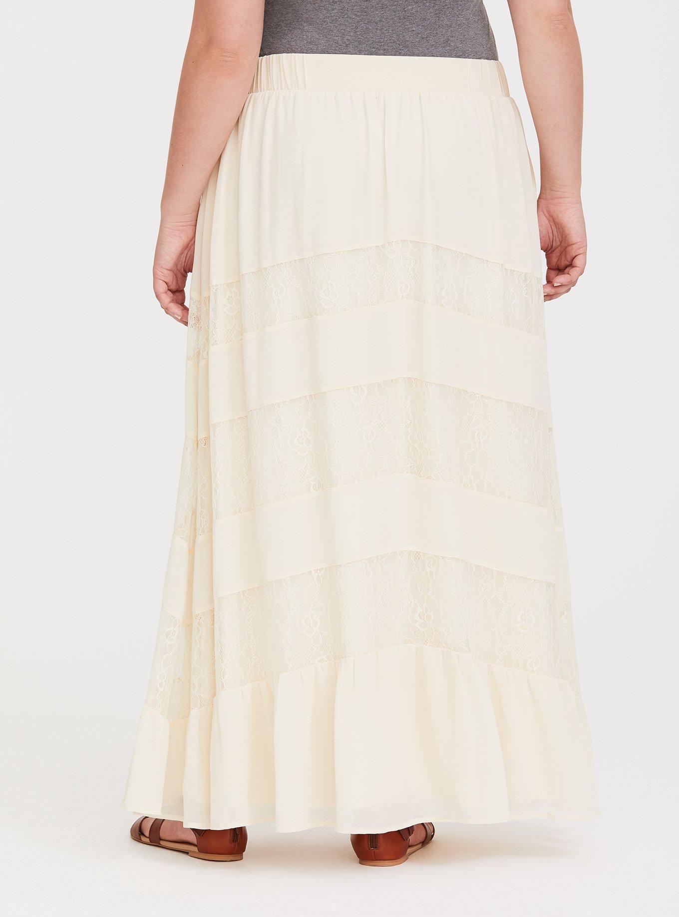 Plus Size Ivory Lace Chiffon Maxi Skirt, BIRCH, alternate