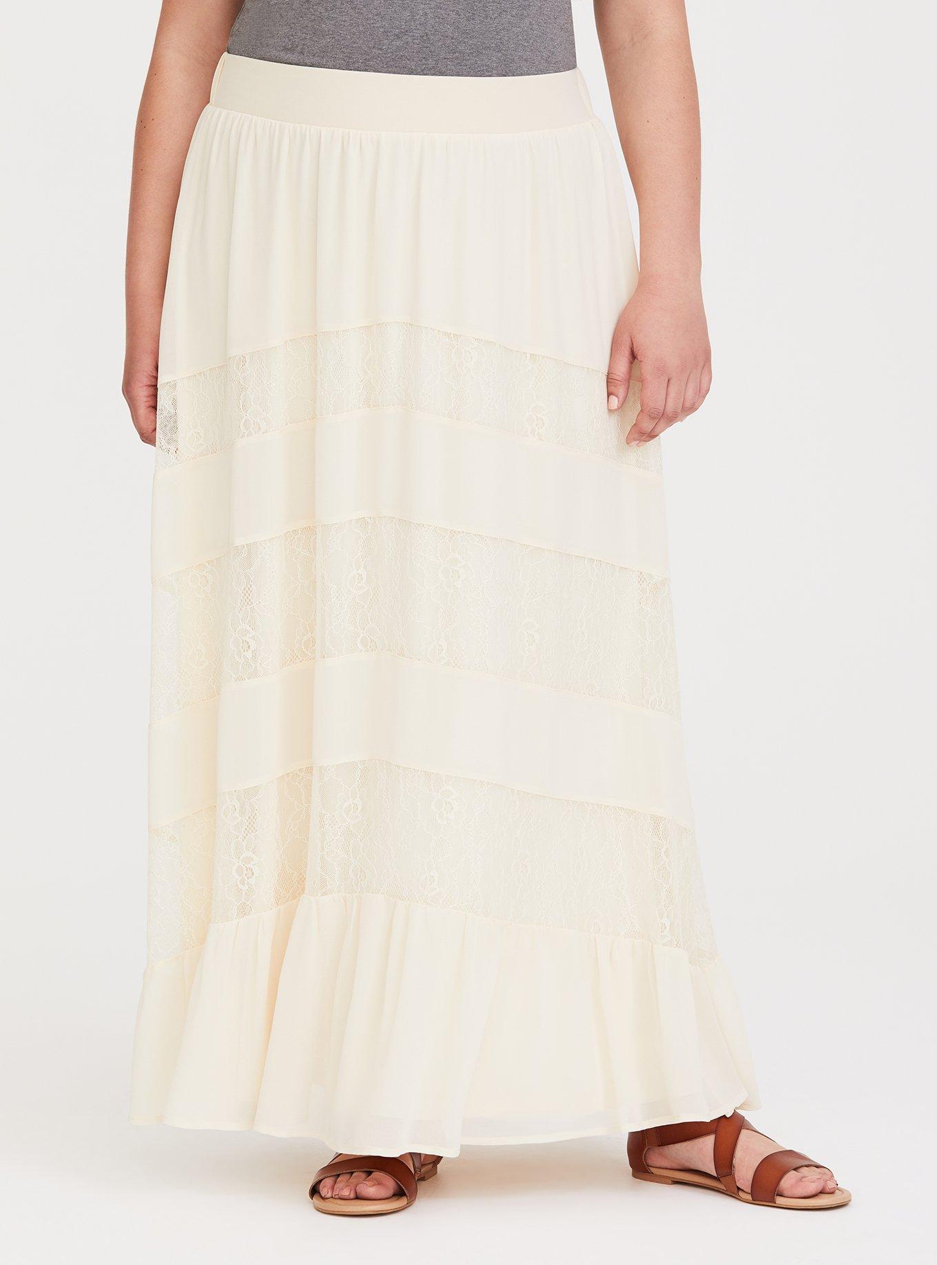 Plus Size - Ivory Lace Chiffon Maxi Skirt - Torrid