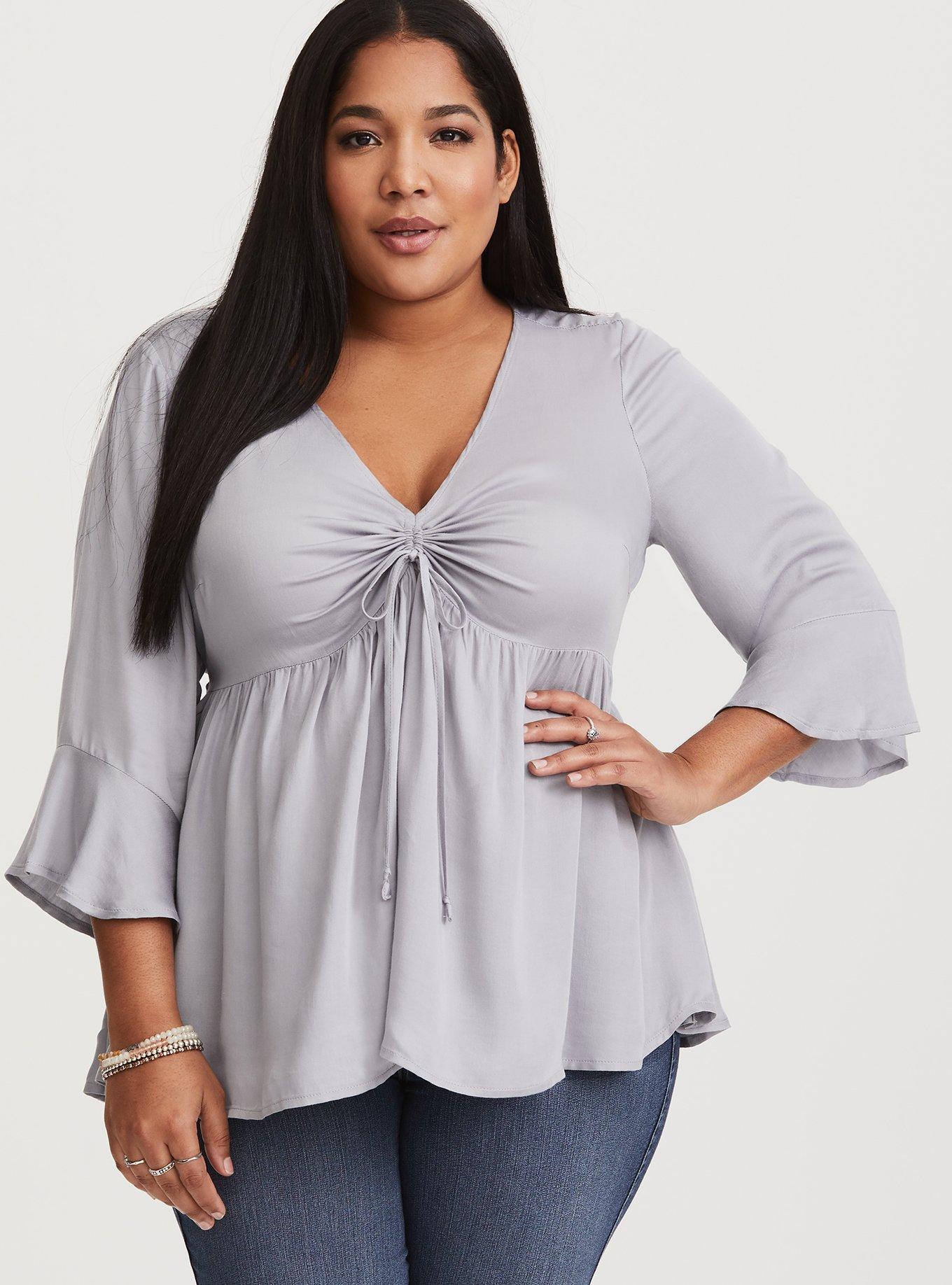 Plus Size - Light Grey Ruched Blouse - Torrid