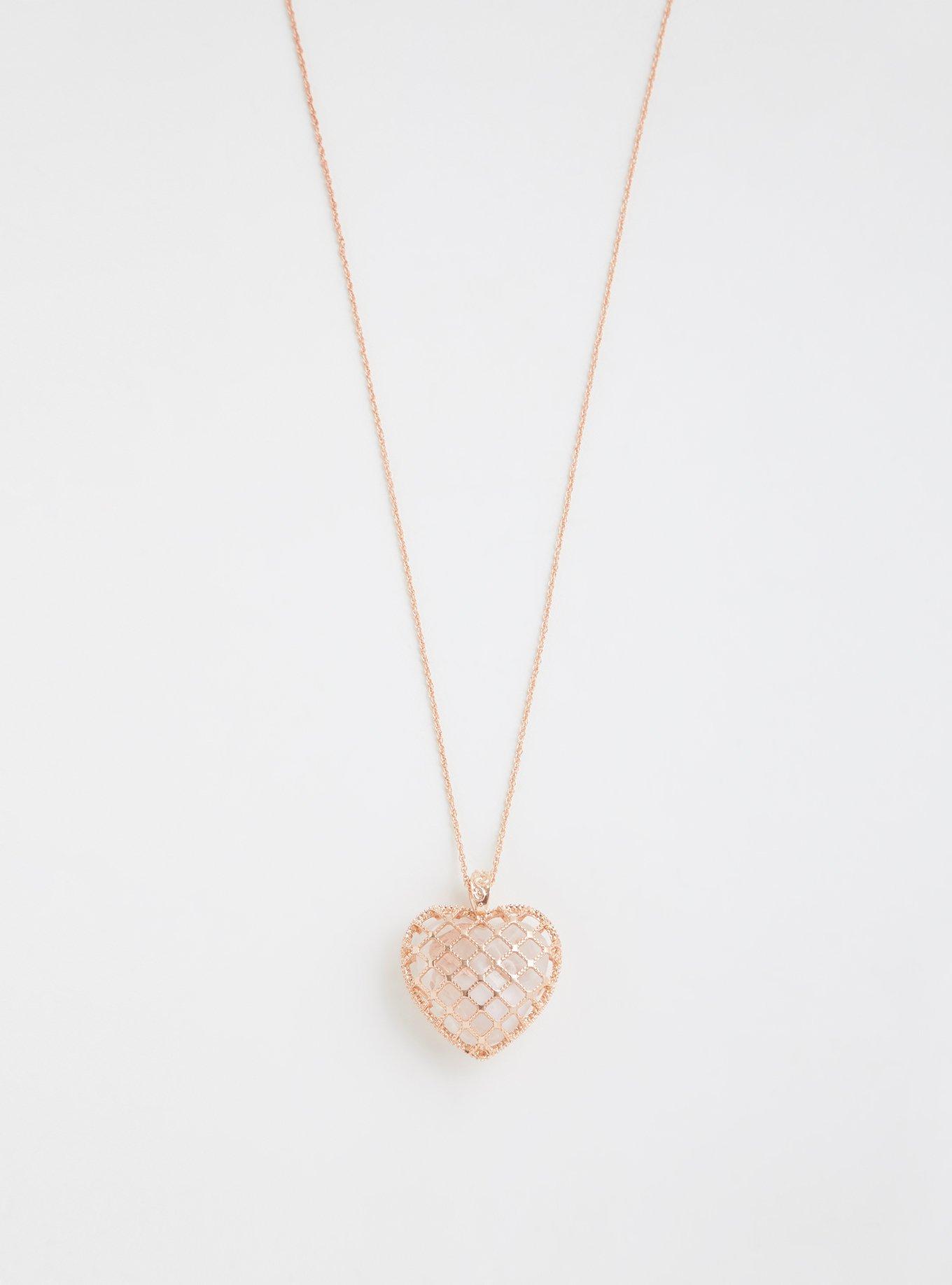 Rose Gold Caged Heart Necklace, , alternate