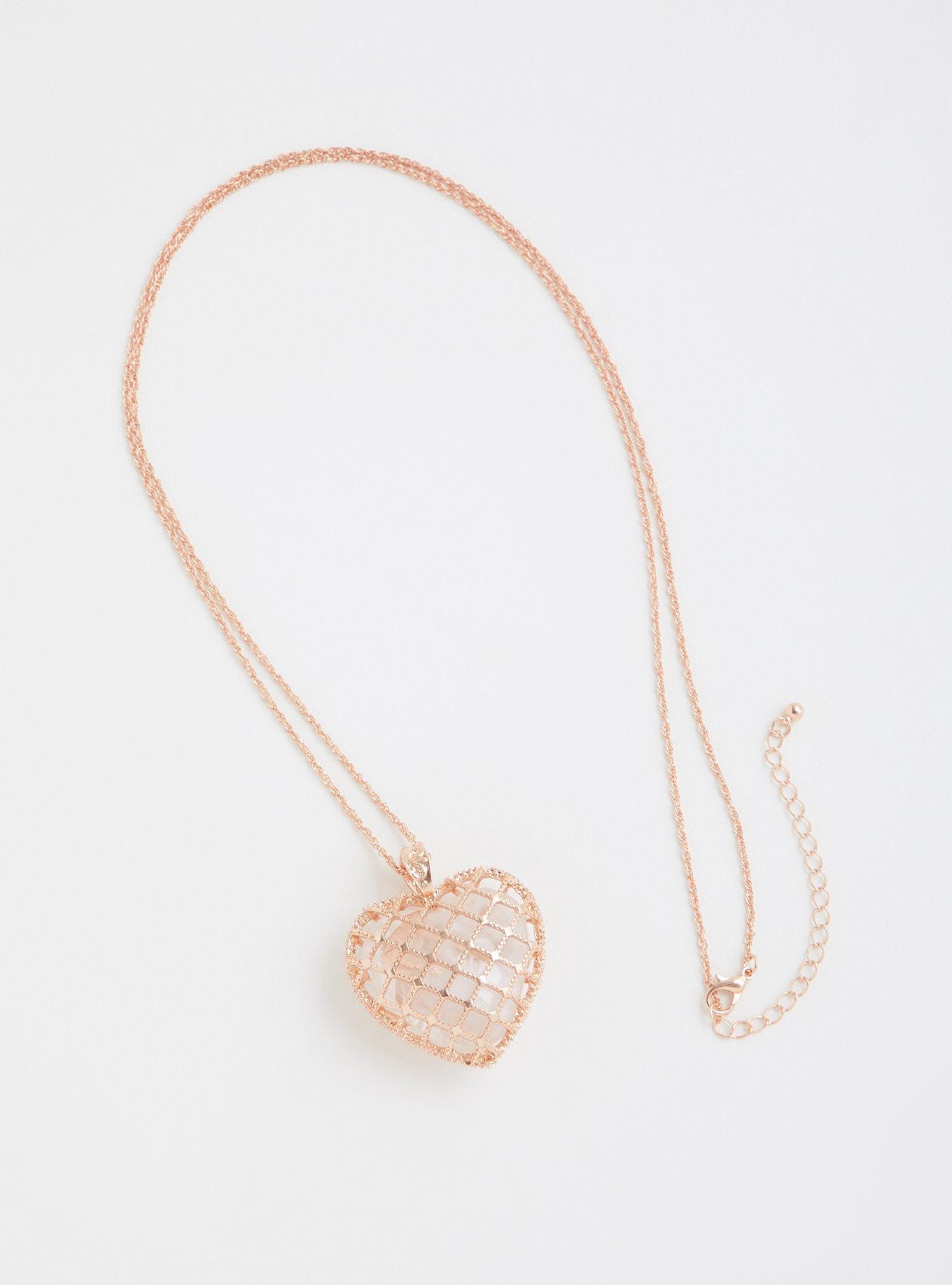 Rose Gold Caged Heart Necklace, , hi-res