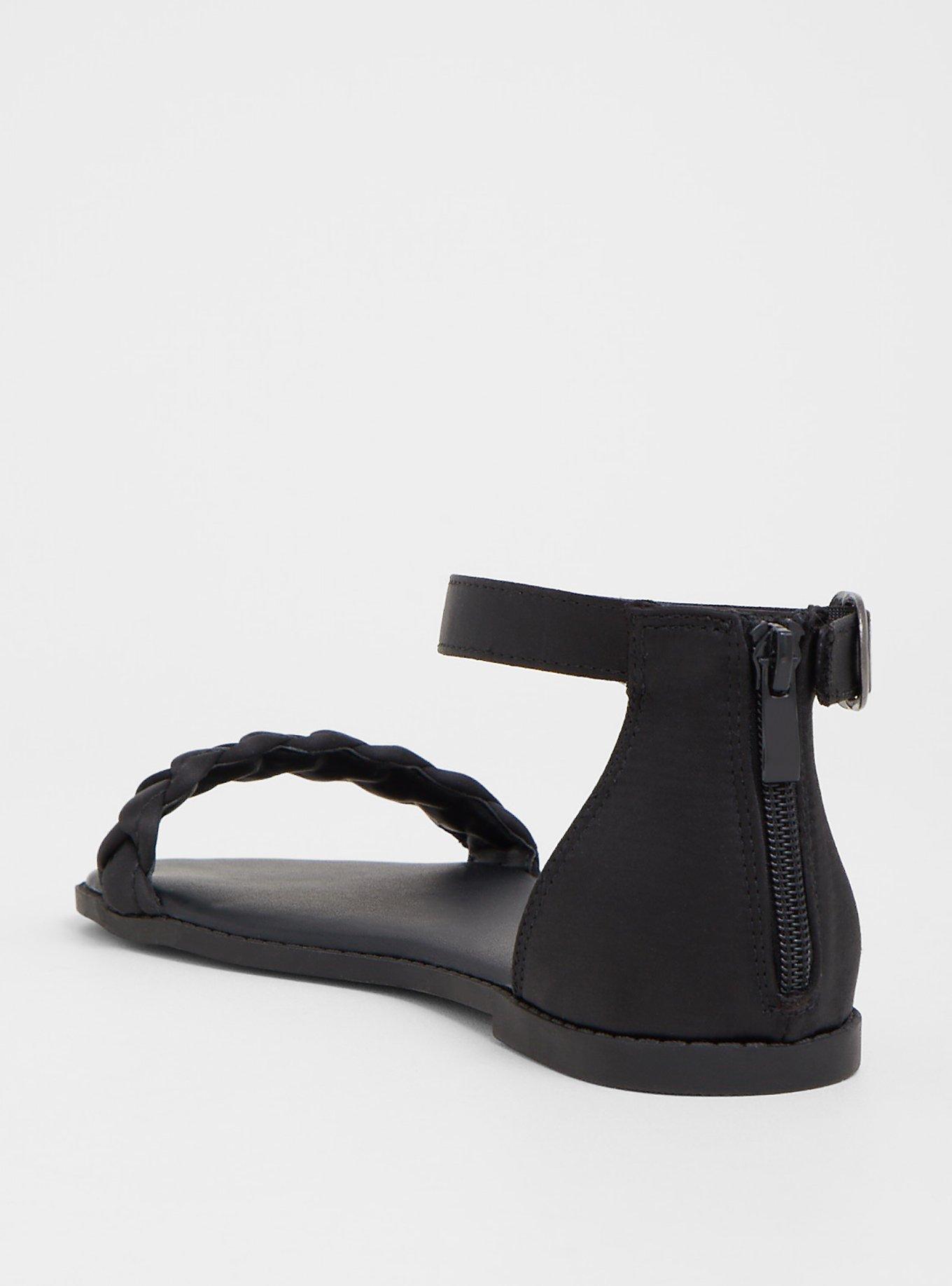 Plus Size Braided Flat Sandal (WW), BLACK, alternate