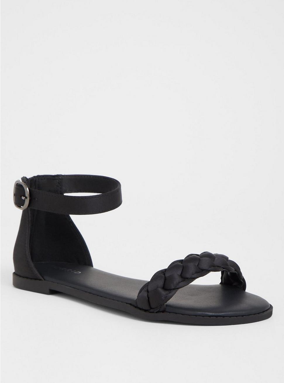 Plus Size Braided Flat Sandal (WW), BLACK, hi-res