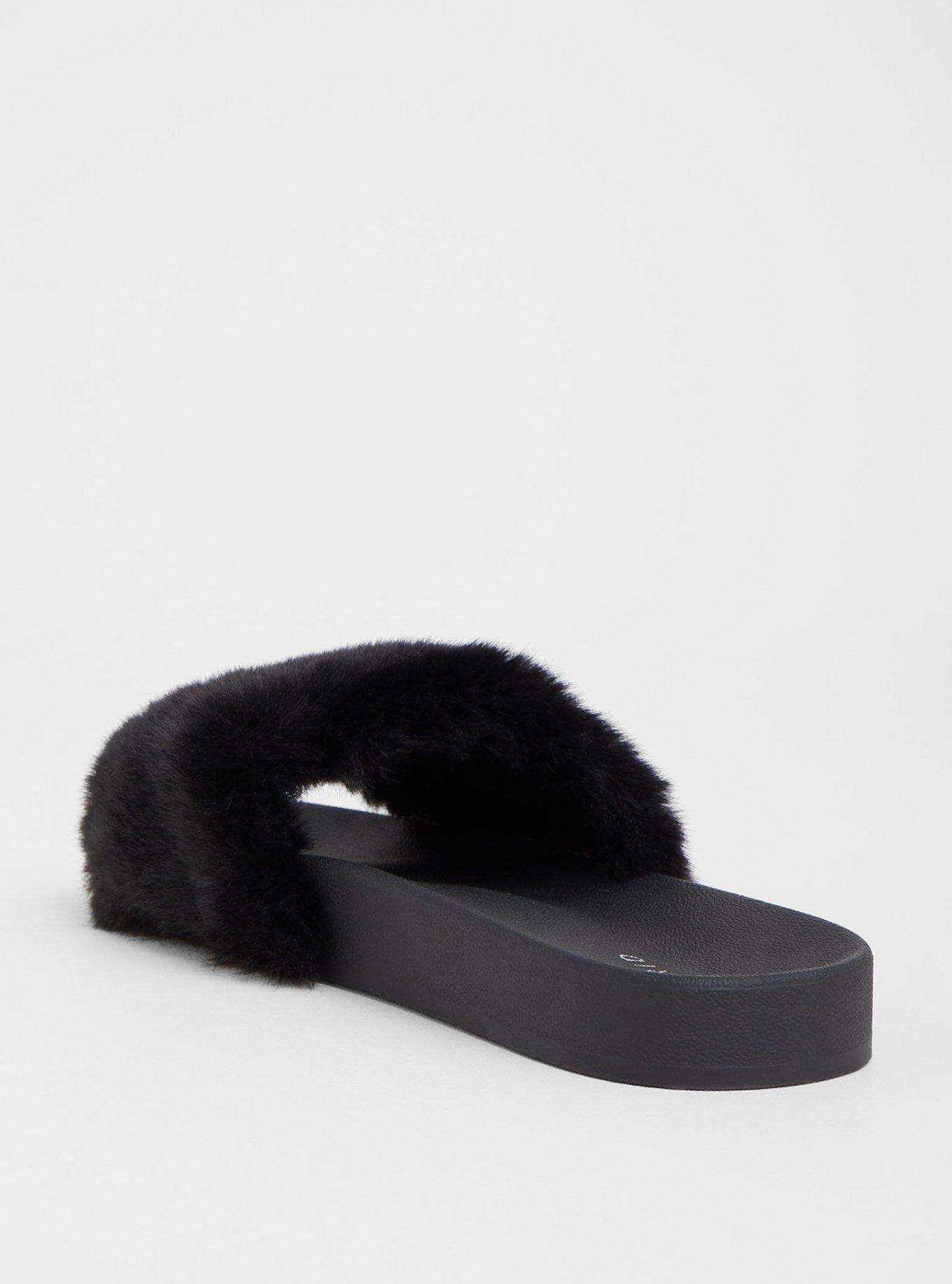 Men's ISlide Black/Tan Northwestern Wildcats Faux Fur Slide Sandals