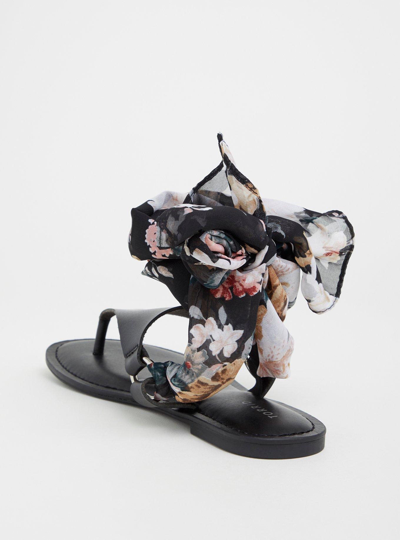 Plus Size Black Scarf Wrap T-Strap Sandal (Wide Width), BLACK, alternate