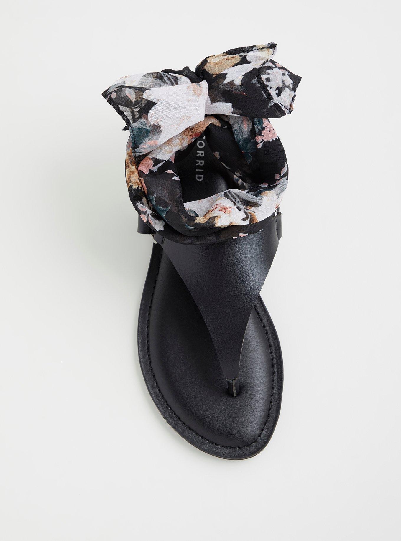 Plus Size Black Scarf Wrap T-Strap Sandal (Wide Width), BLACK, alternate