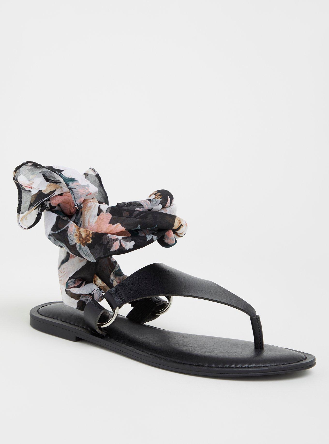Plus Size Black Scarf Wrap T-Strap Sandal (Wide Width), BLACK, hi-res