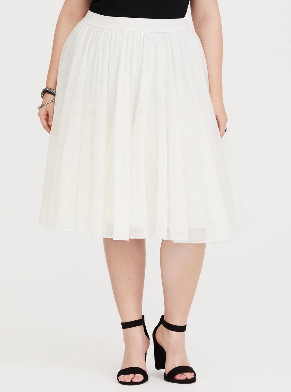Plus Size - Ivory Tulle & Mesh Midi Skirt - Torrid