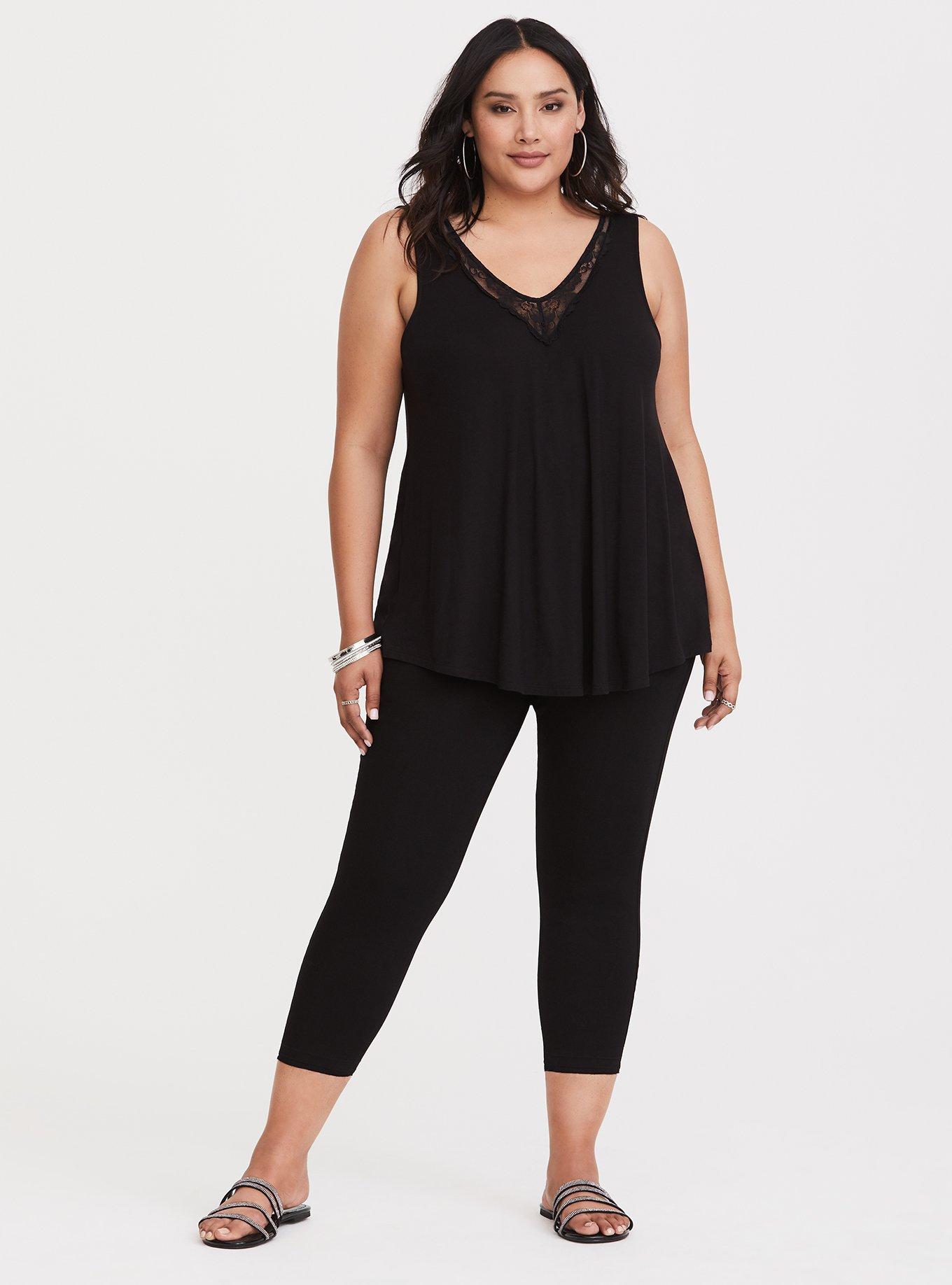 Plus Size Super Soft Black Chain-Back Tank, DEEP BLACK, alternate