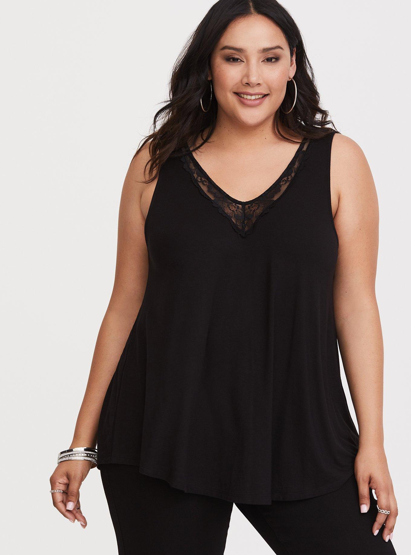 Plus Size Super Soft Black Chain-Back Tank, DEEP BLACK, alternate
