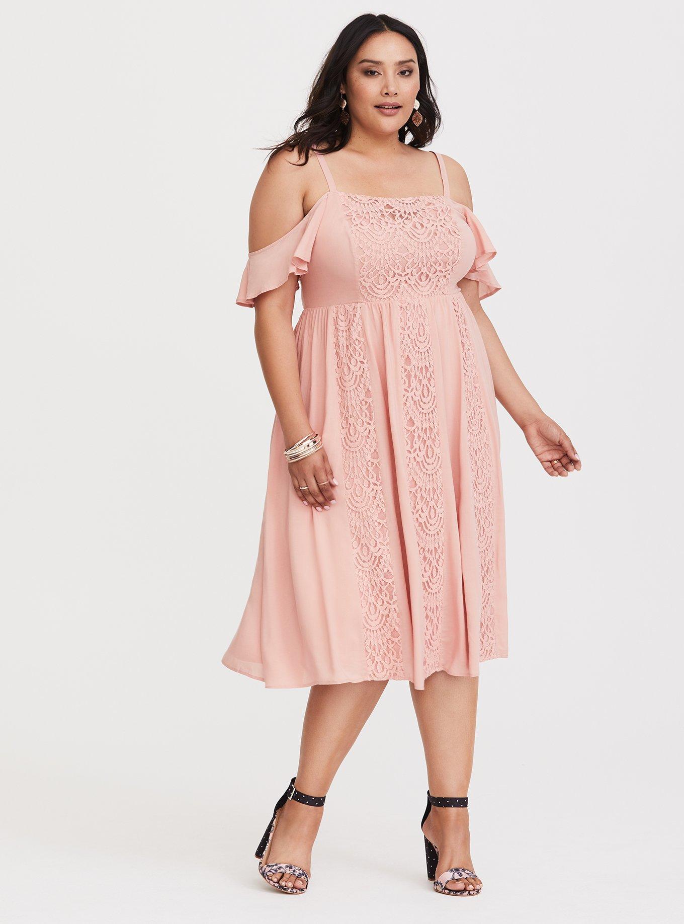 Plus Size - Pink Lace & Challis Midi Dress - Torrid